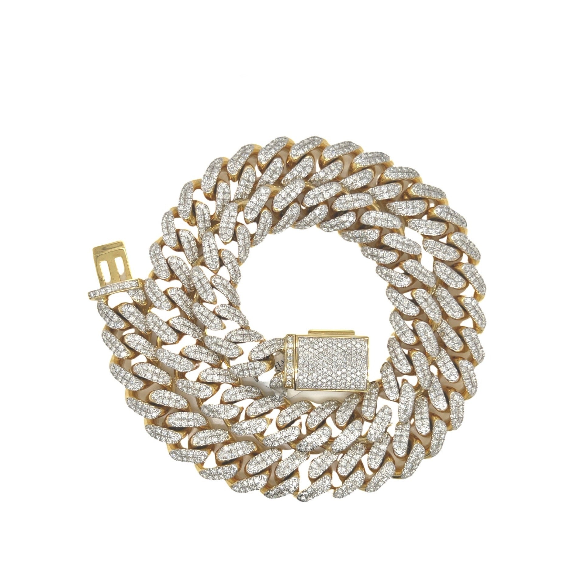 10K Yellow Gold 15MM Miami Cuban Pave Diamond Chain 21.79 CT - 22"
