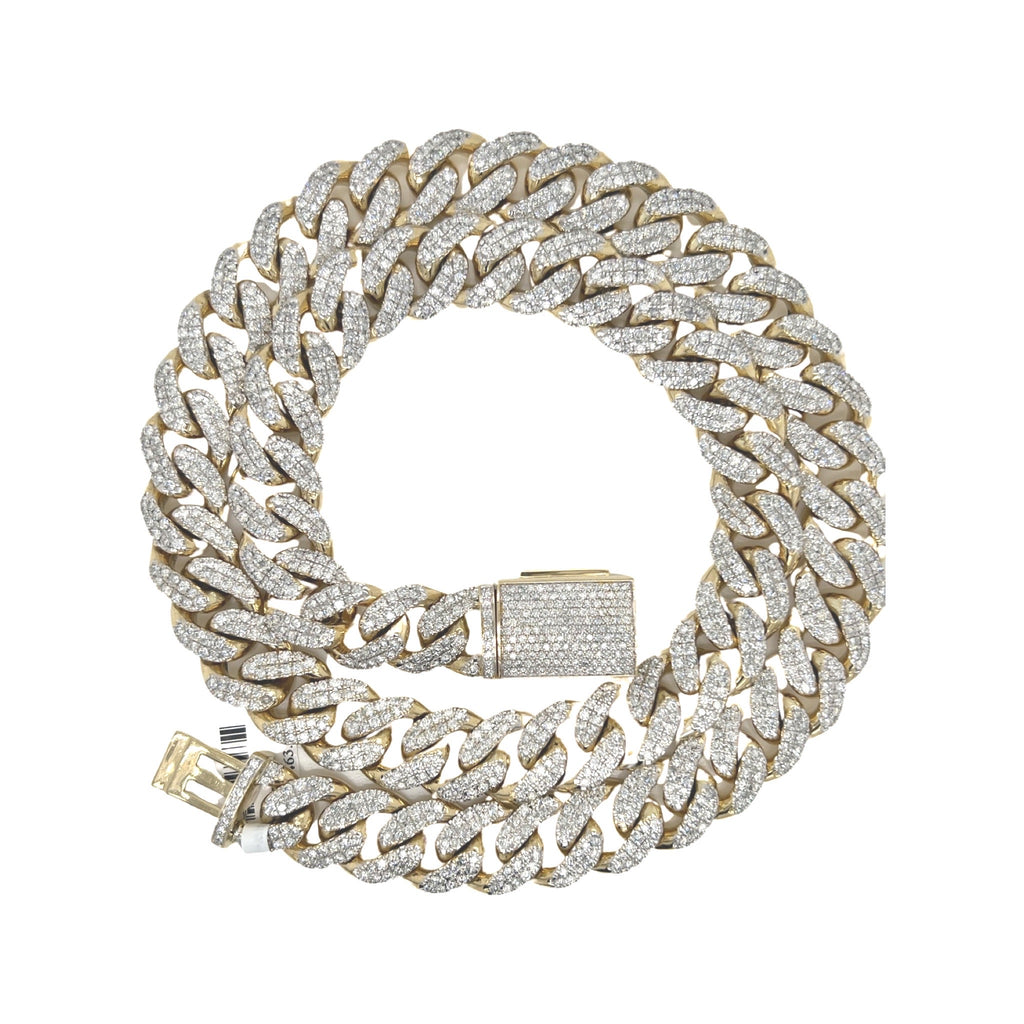 10K Yellow Gold 14.5MM Miami Cuban Pave Diamond Chain 24.25 CT - 24"