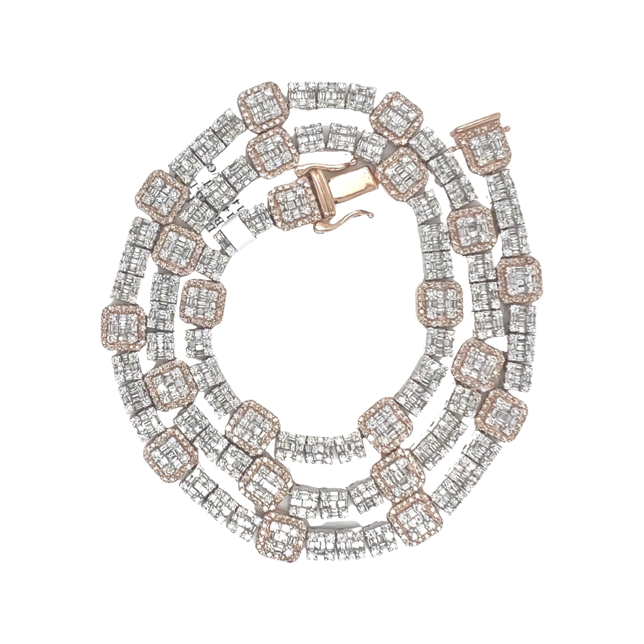 14K Two-Tone Gold 8.5MM Baguette Tennis Diamond Chain 14.59 CT - 22"