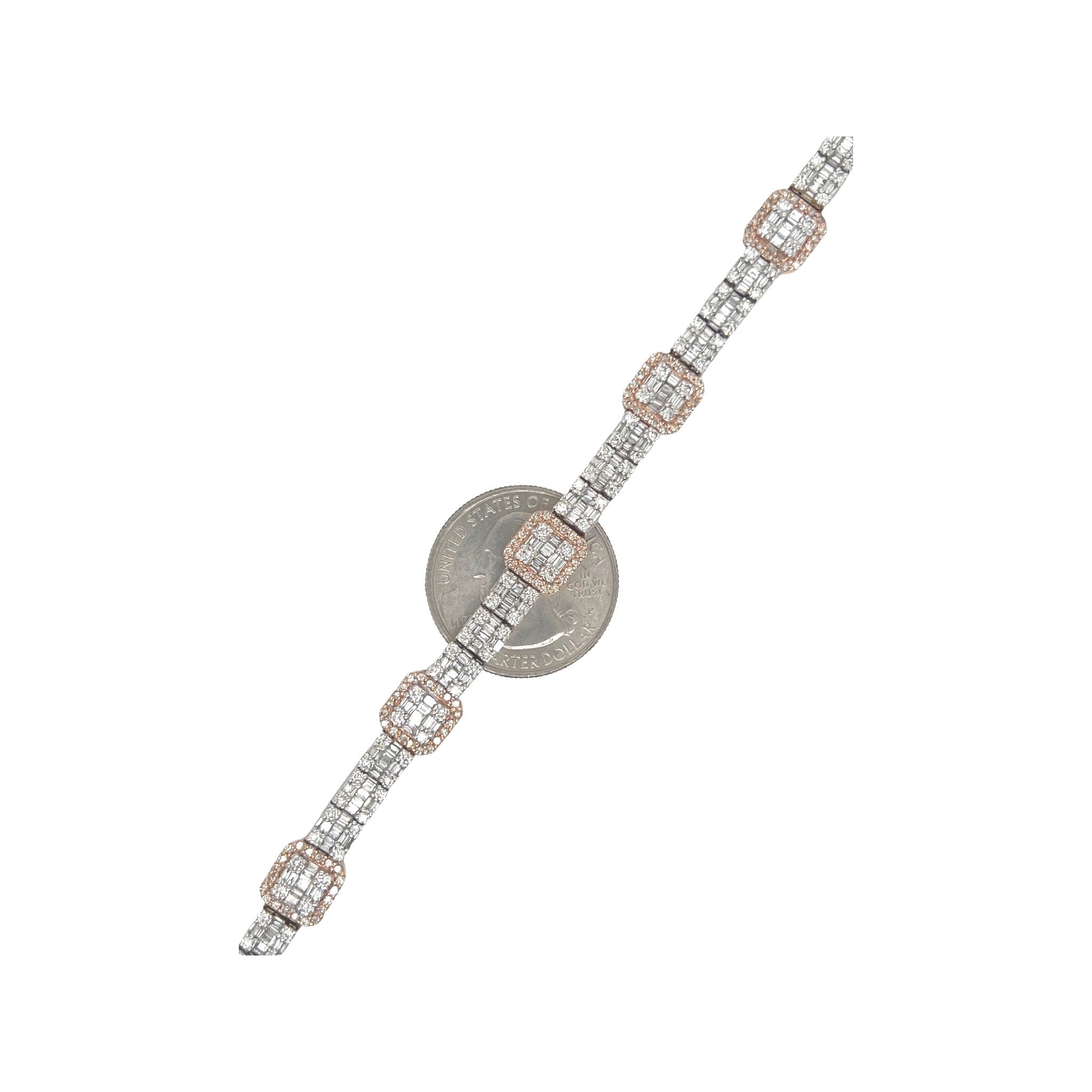 14K Two-Tone Gold 8.5MM Baguette Tennis Diamond Chain 14.59 CT - 22"