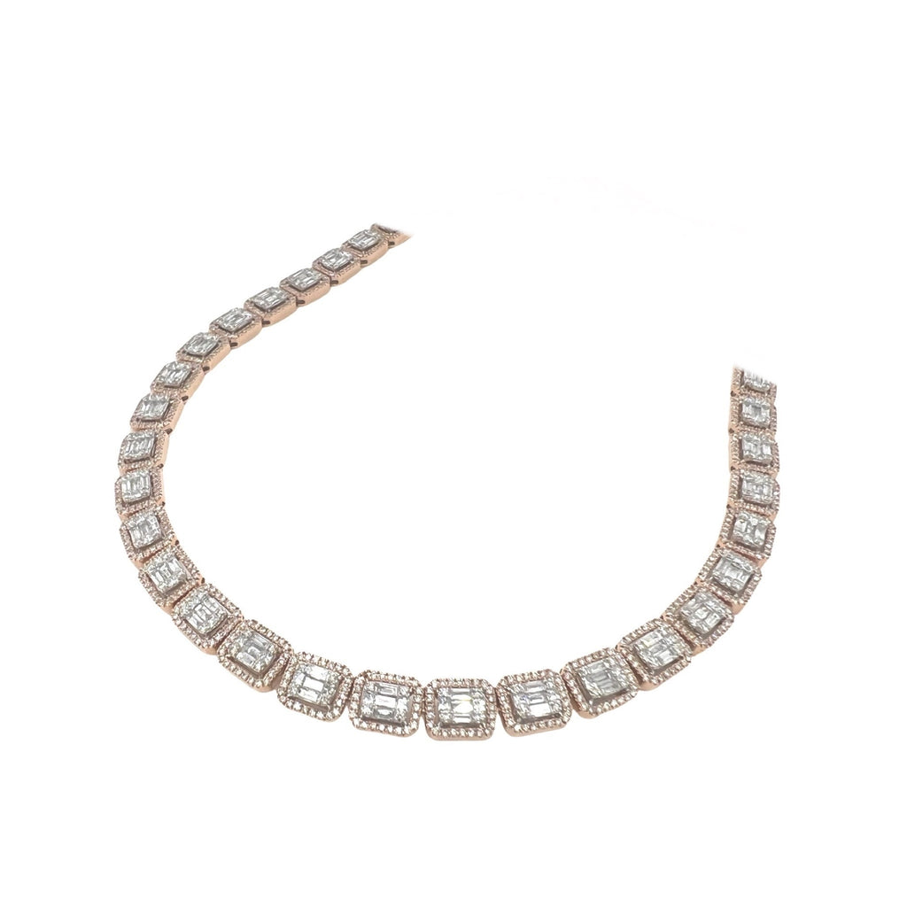 14K Rose Gold 7.5MM Tennis Baguette Diamond Chain 14.0 CT - 20"