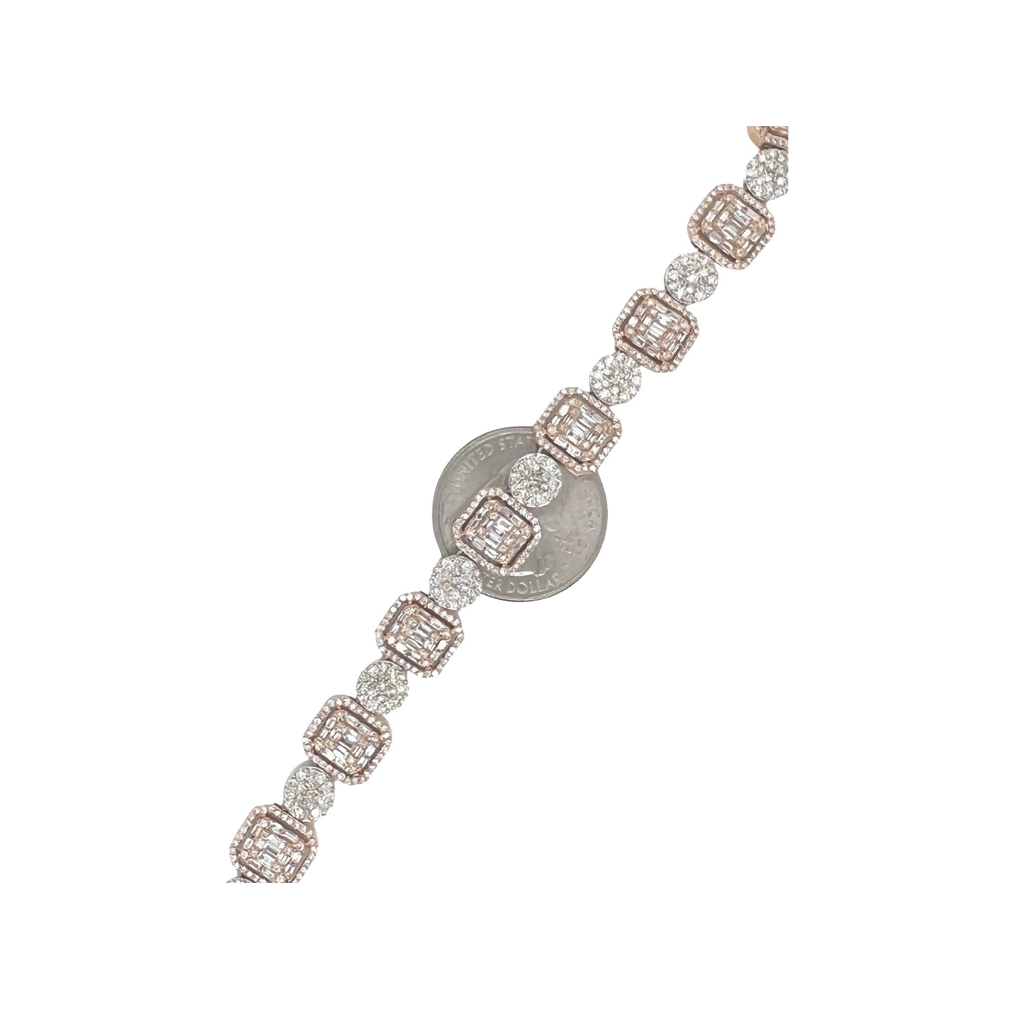 14K Two-Tone Gold 11MM Cluster Tennis Baguette Diamond Chain 18.25 CT - 20"