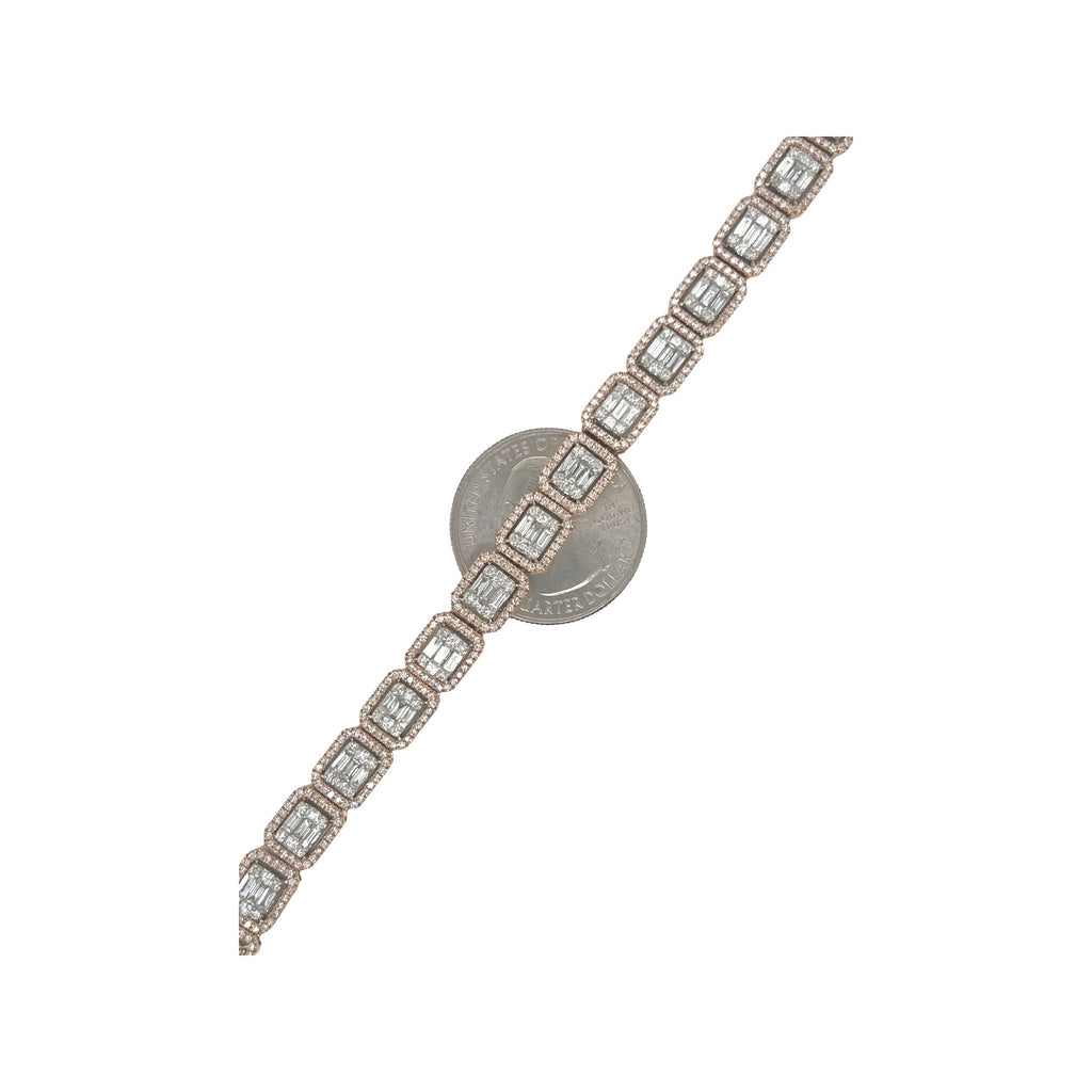 14K Rose Gold 7.5MM Tennis Baguette Diamond Chain 14.0 CT - 20"