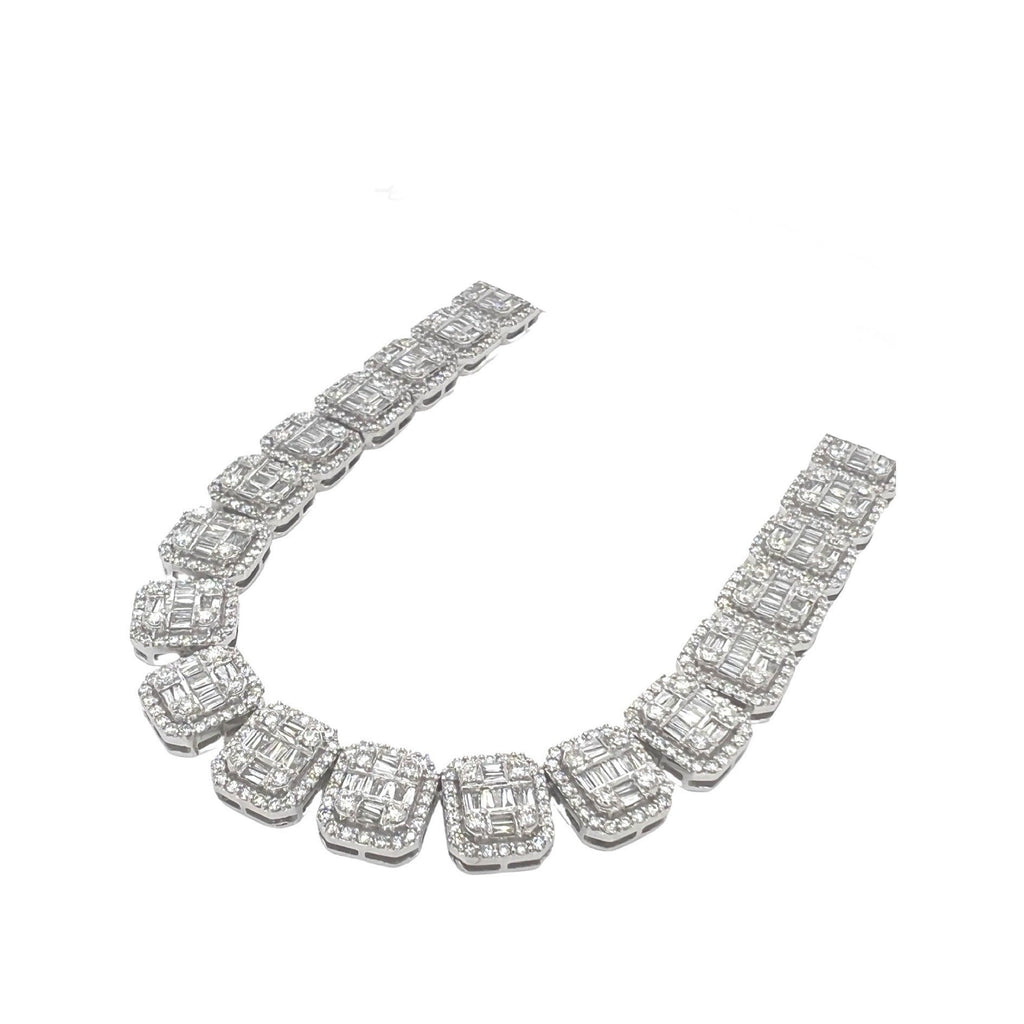 10K White Gold 12MM Tennis Baguette Diamond Chain 32.03 CT - 22"