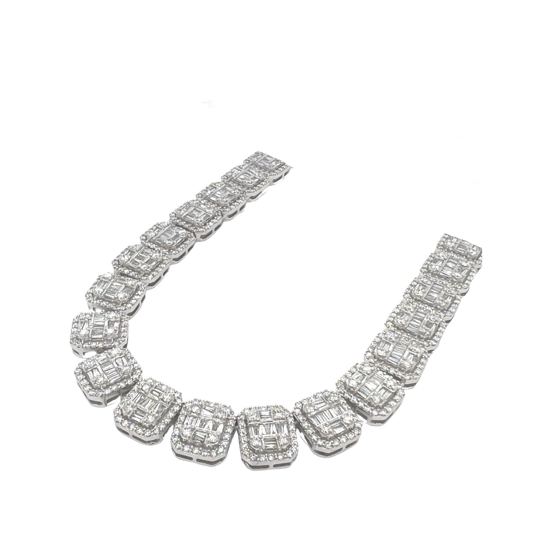 10K White Gold 12MM Tennis Baguette Diamond Chain 32.03 CT - 22"