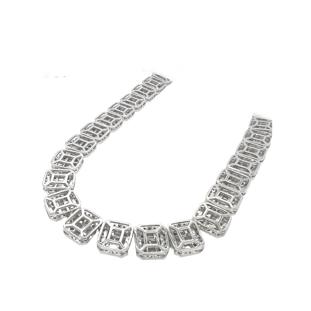 10K White Gold 12MM Tennis Baguette Diamond Chain 32.03 CT - 22"
