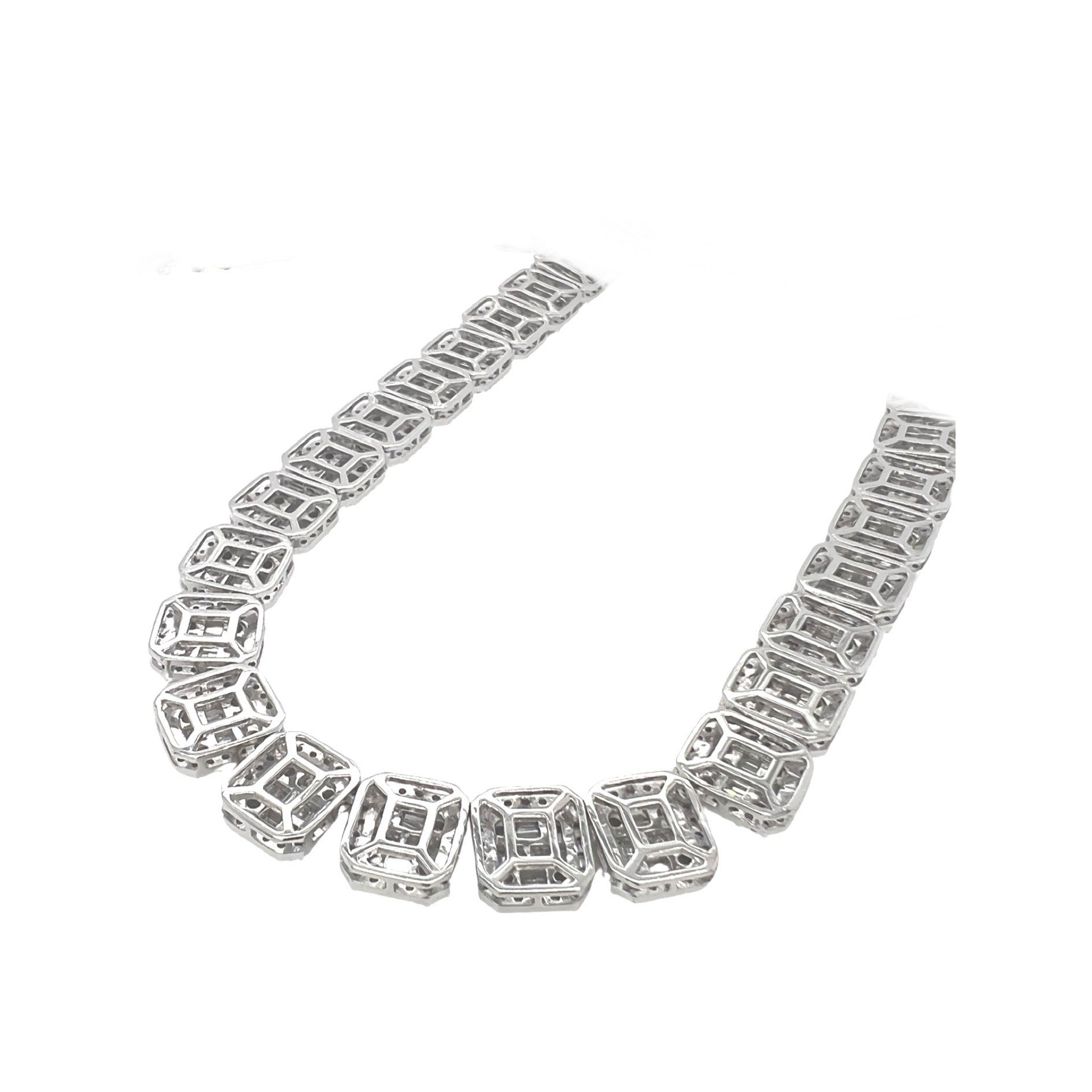 10K White Gold 12MM Tennis Baguette Diamond Chain 32.03 CT - 22"