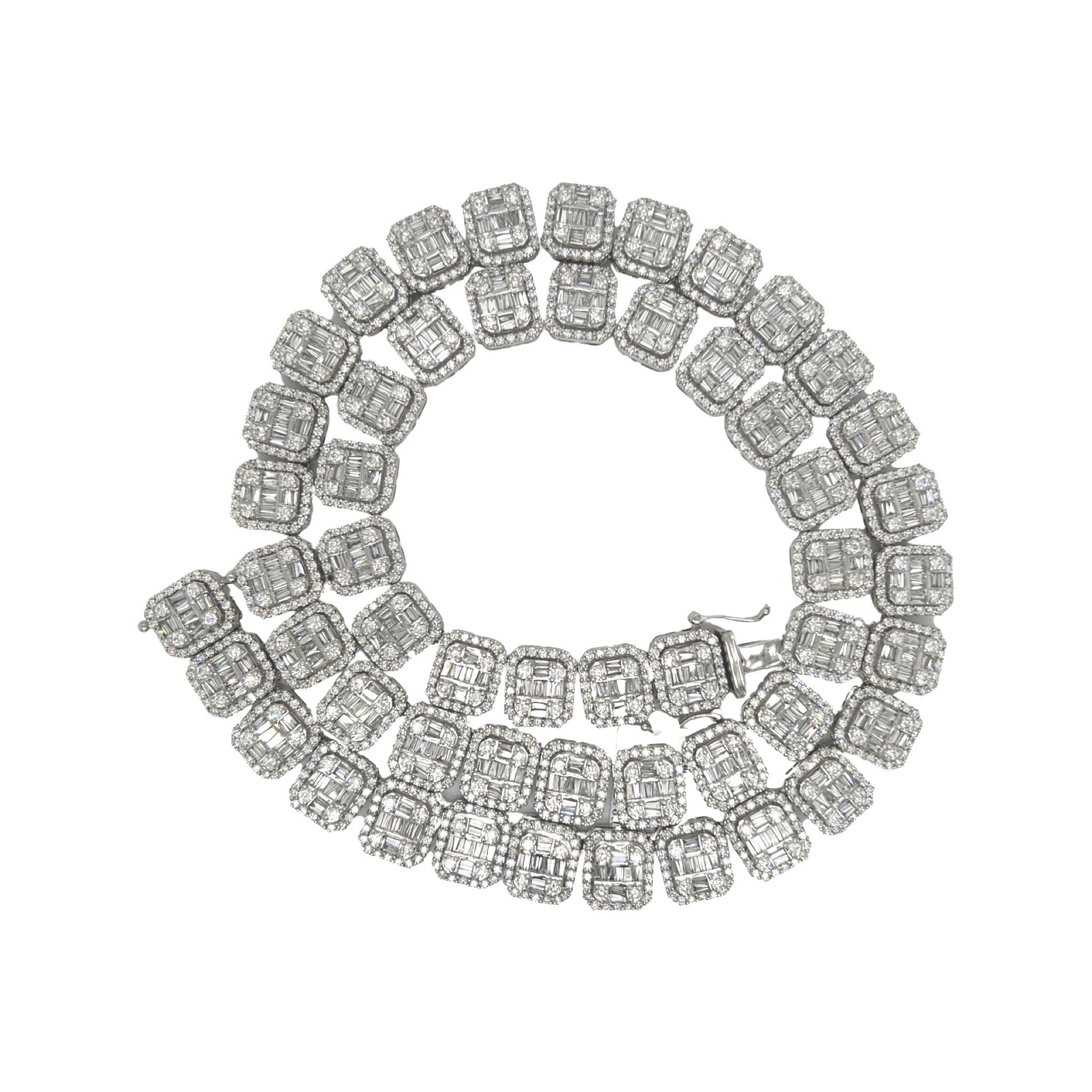 10K White Gold 12MM Tennis Baguette Diamond Chain 32.03 CT - 22"
