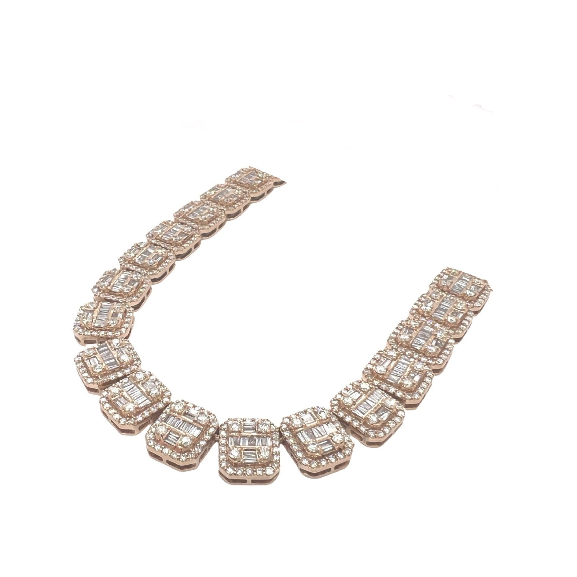 10K Rose Gold 12MM Tennis Baguette Diamond Chain 31.81 CT - 22"