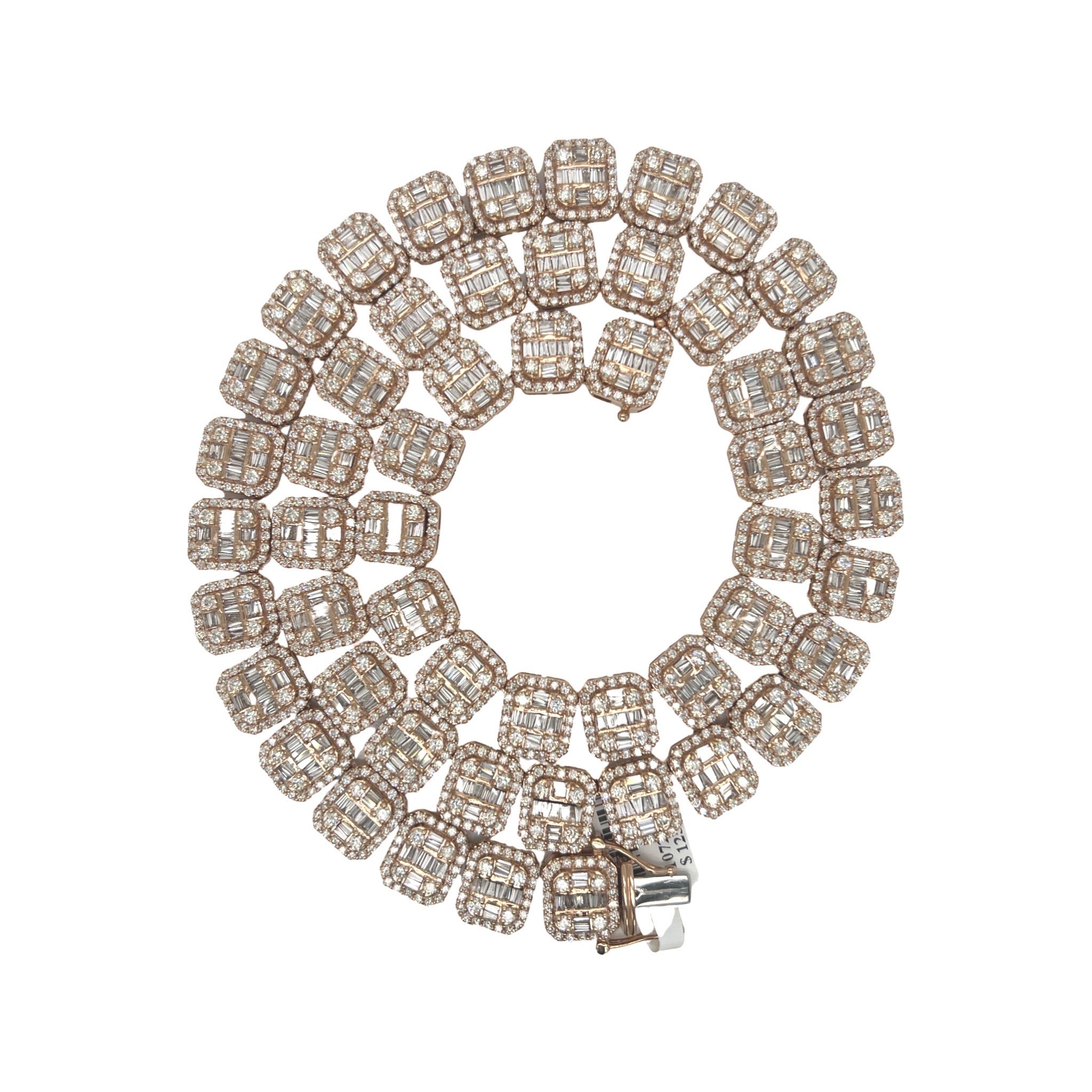 10K Rose Gold 12MM Tennis Baguette Diamond Chain 31.81 CT - 22"