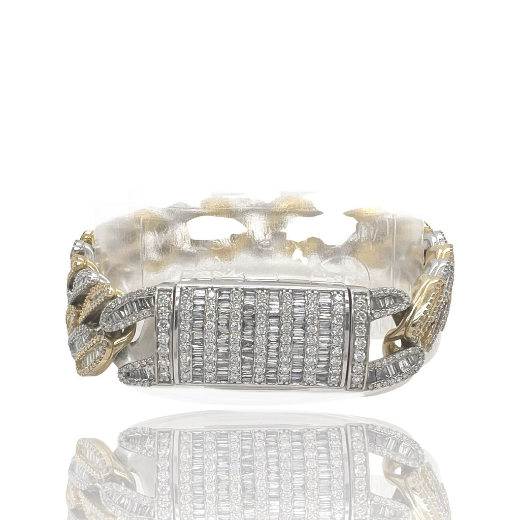 10K Two-Tone Gold 15.5MM Miami Cuban Baguette Diamond Bracelet 11.51 CT 8.5"