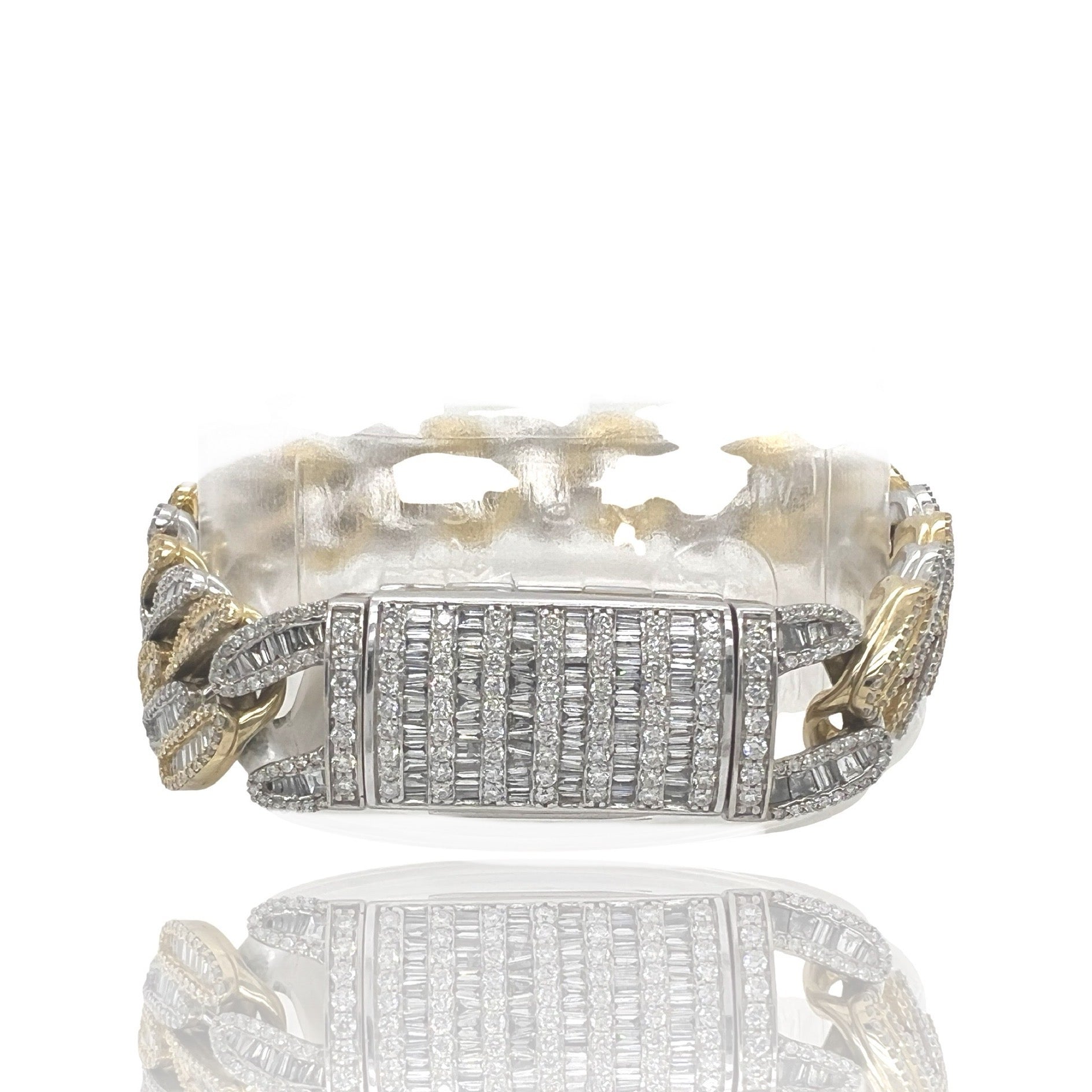10K Two-Tone Gold 15.5MM Miami Cuban Baguette Diamond Bracelet 11.51 CT 8.5"