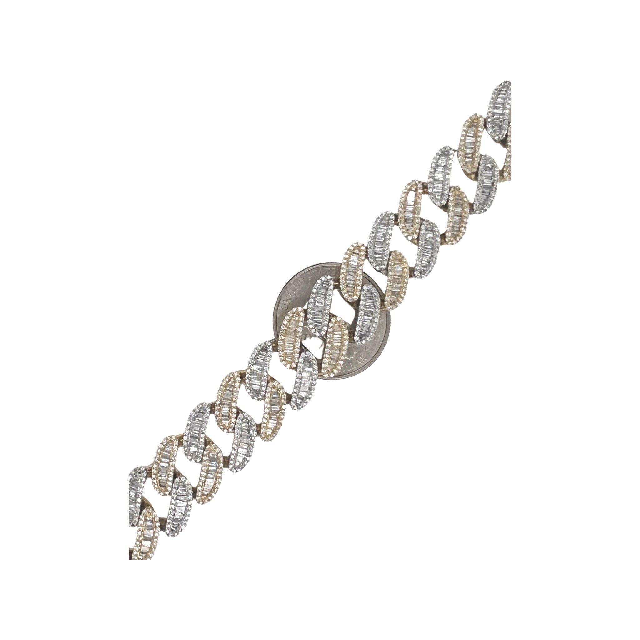 10K Two-Tone Gold 15.5MM Miami Cuban Baguette Diamond Bracelet 11.51 CT 8.5"