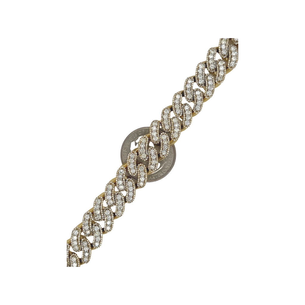 10K Yellow Gold 13.5MM Prong Set Miami Cuban Diamond Bracelet 12.73 CT 8"