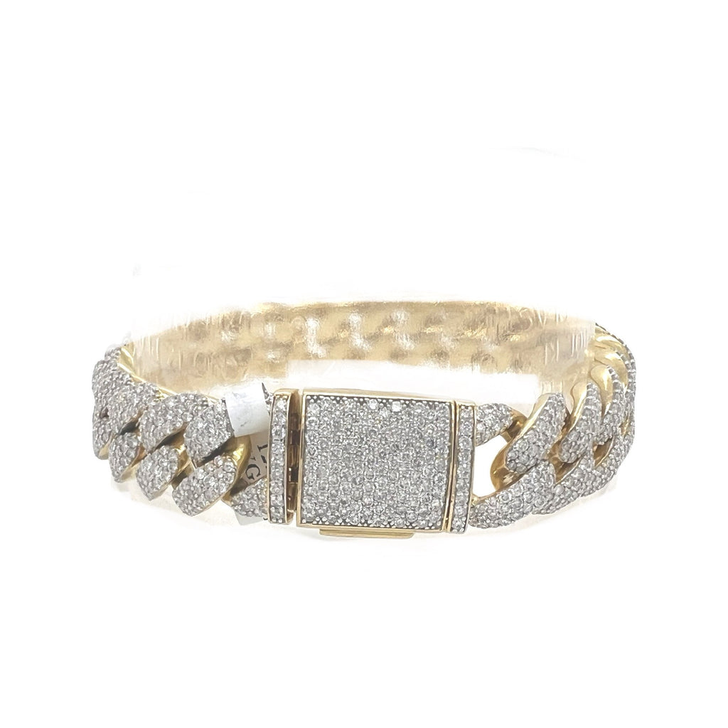 10K Yellow Gold 13.5MM Miami Cuban Honeycomb Diamond Bracelet 12.8 CT 8"