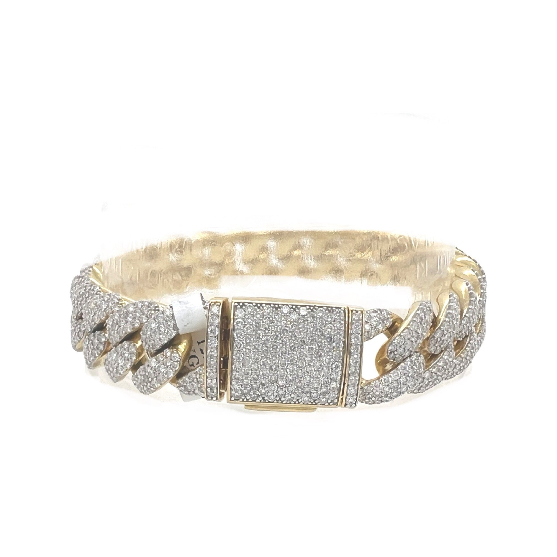 10K Yellow Gold 13.5MM Miami Cuban Honeycomb Diamond Bracelet 12.8 CT 8"
