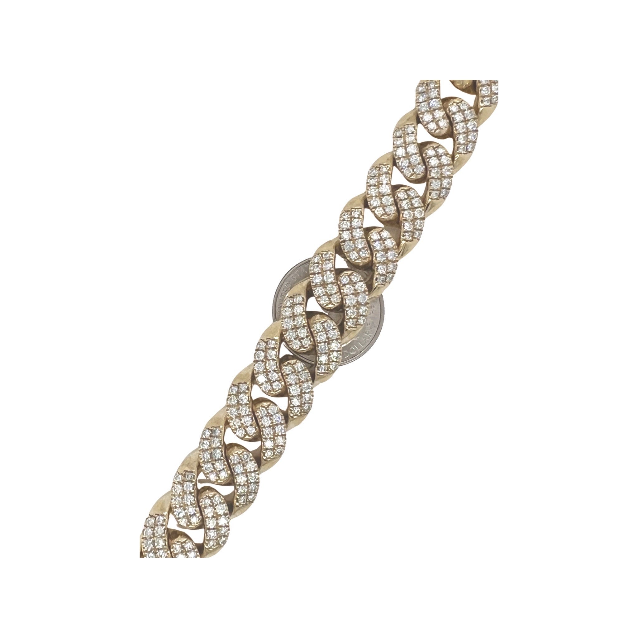 10K Yellow Gold 18MM Miami Cuban Pave Diamond Bracelet 12.71 CT 8"