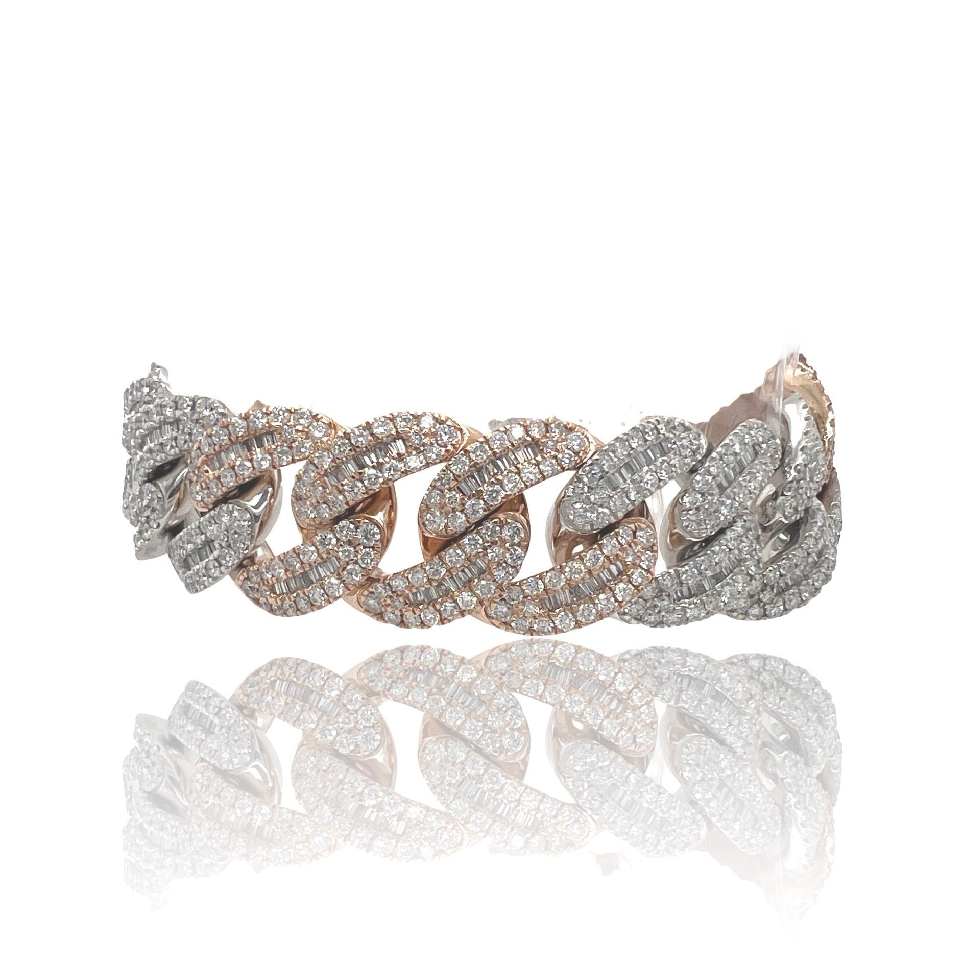 10K Two-Tone Gold 18MM Miami Cuban Baguette Diamond Bracelet 14.36 CT 8"