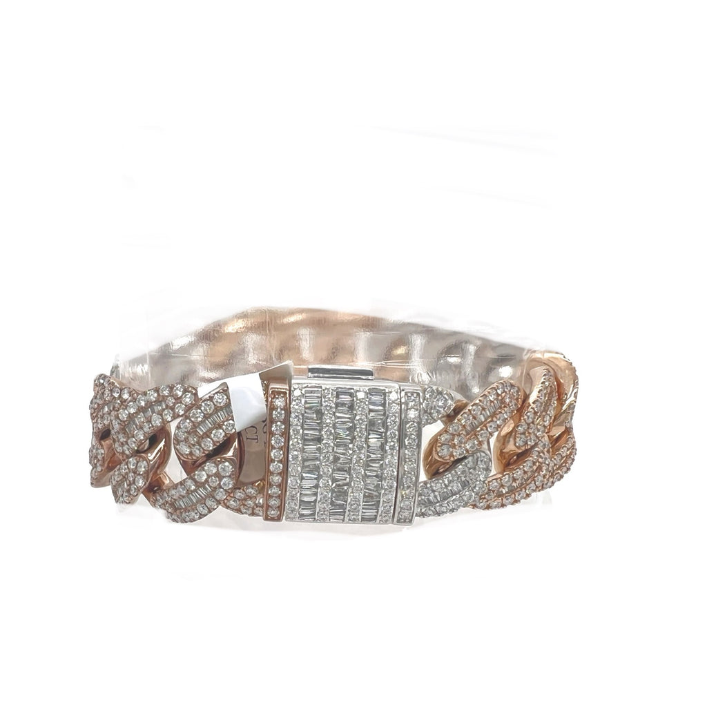 10K Two-Tone Gold 18MM Miami Cuban Baguette Diamond Bracelet 14.36 CT 8"