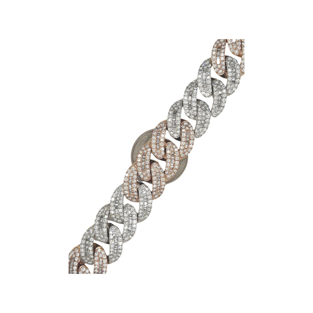 10K Two-Tone Gold 18MM Miami Cuban Baguette Diamond Bracelet 14.36 CT 8"