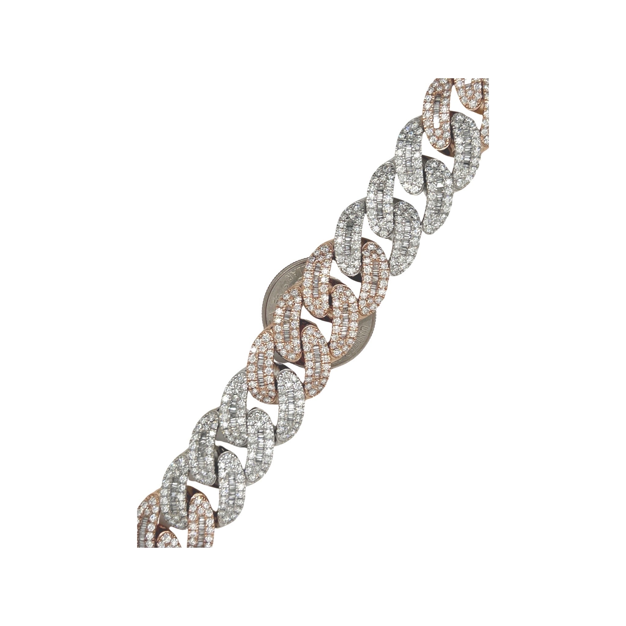 10K Two-Tone Gold 18MM Miami Cuban Baguette Diamond Bracelet 14.36 CT 8"