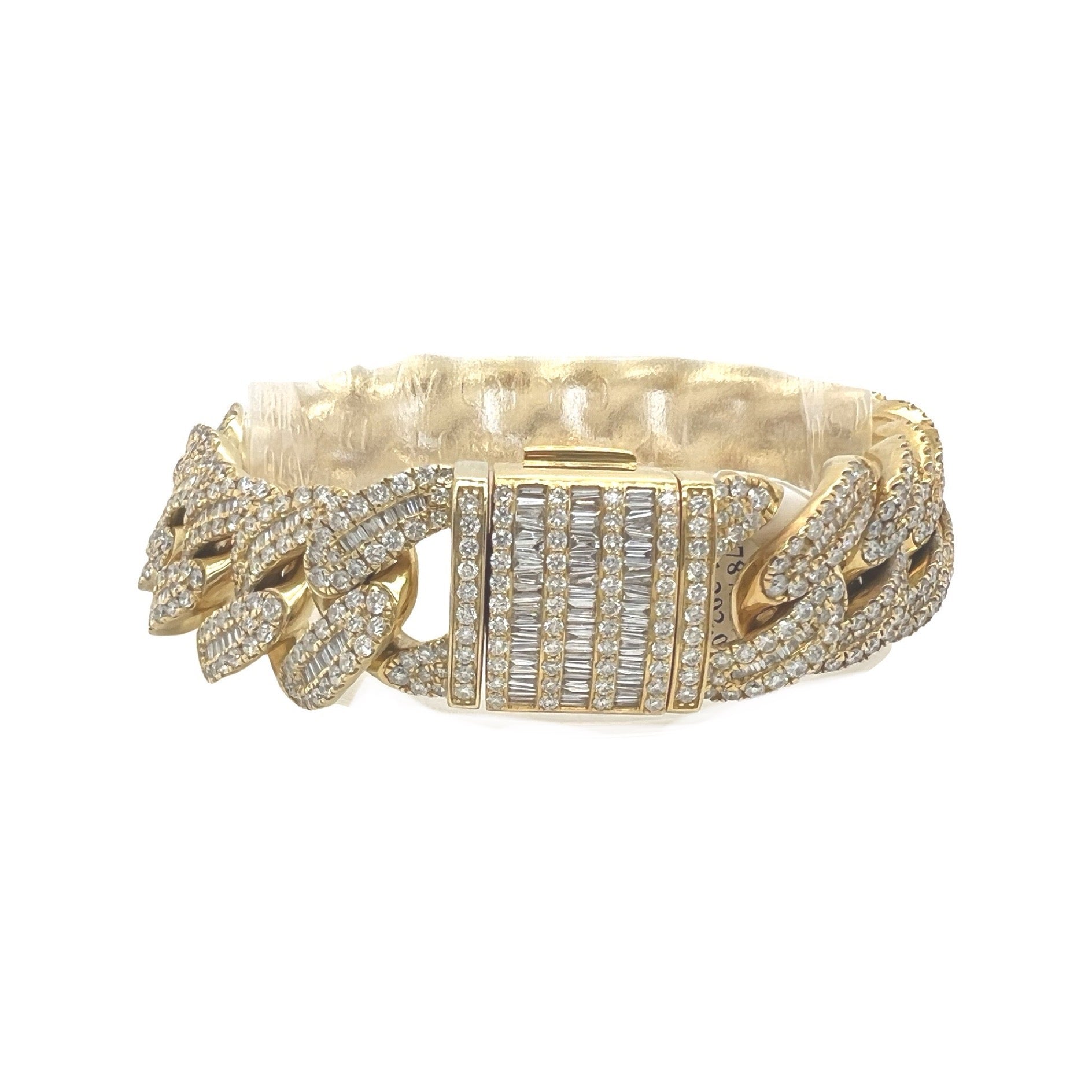 10K Yellow Gold 18MM Miami Cuban Baguette Diamond Bracelet 14.32 CT 8.5"