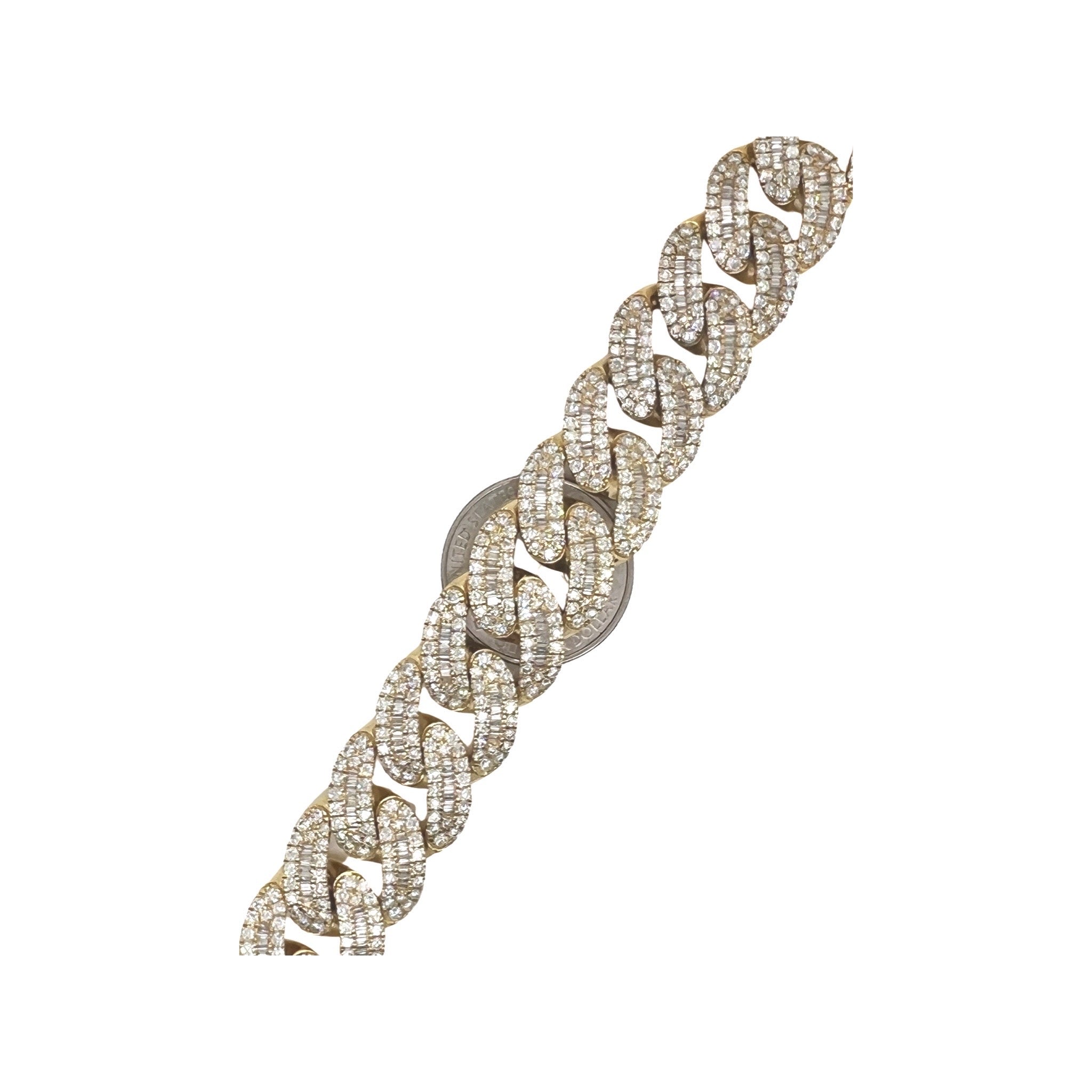 10K Yellow Gold 18MM Miami Cuban Baguette Diamond Bracelet 14.32 CT 8.5"