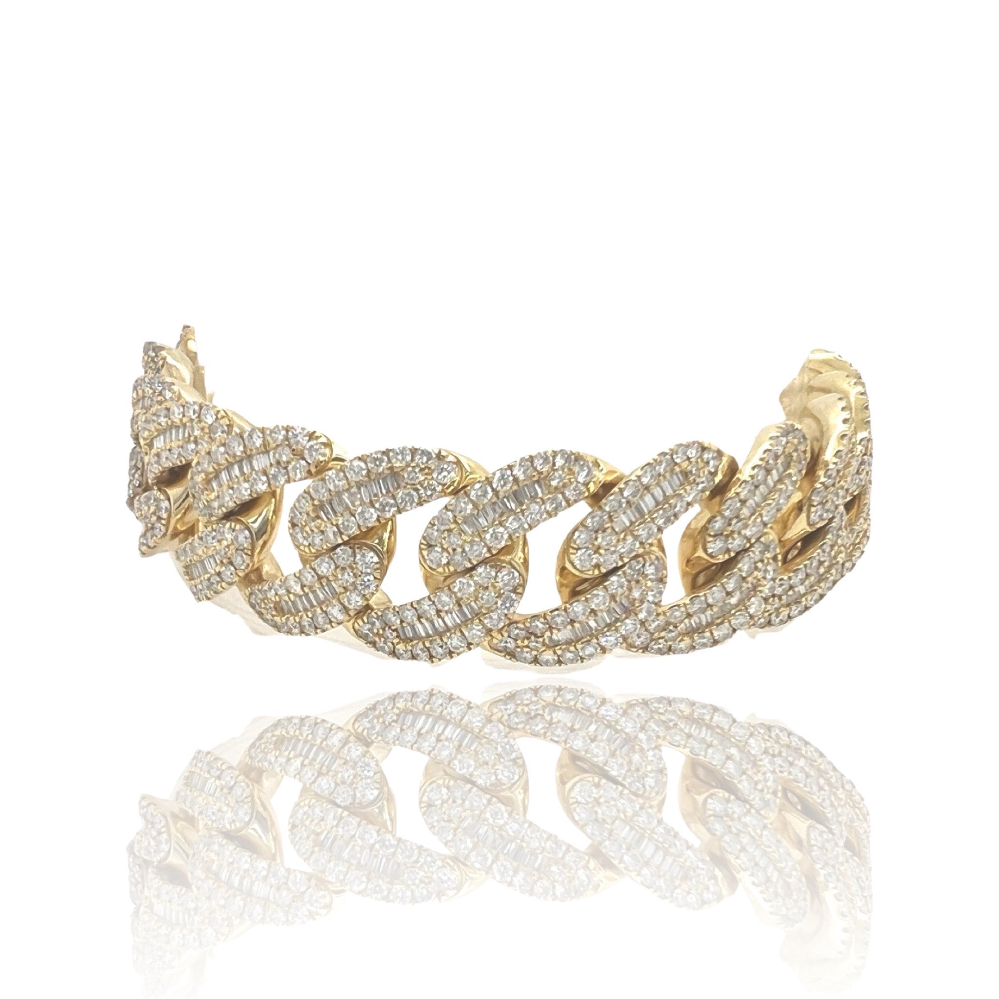 10K Yellow Gold 18MM Miami Cuban Baguette Diamond Bracelet 14.32 CT 8.5"