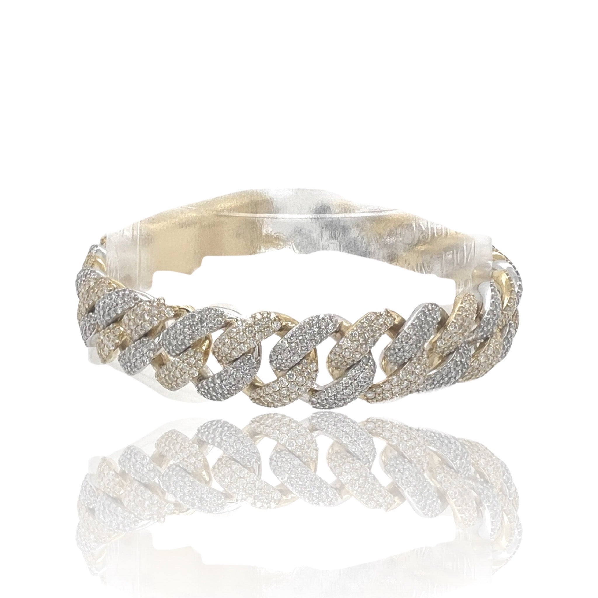 10K Two-Tone Gold 12.5MM Miami Cuban Honeycomb Diamond Bracelet 12.97 CT 8"