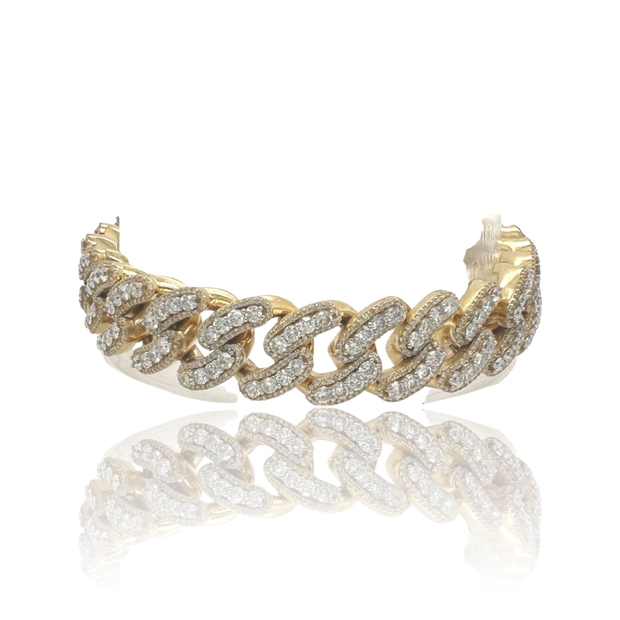 10K Yellow Gold 13.5MM Prong Set Miami Cuban Diamond Bracelet 12.73 CT 8"
