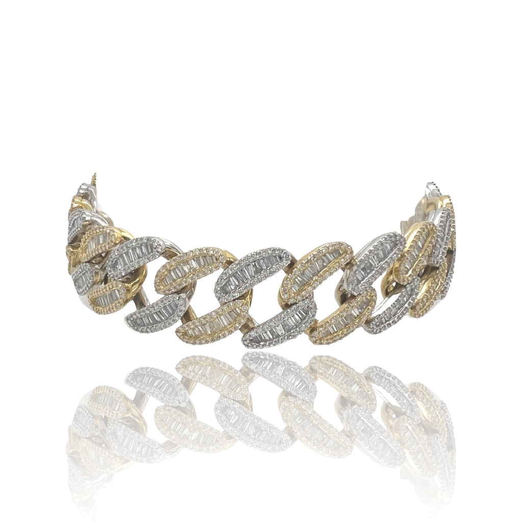 10K Two-Tone Gold 15.5MM Miami Cuban Baguette Diamond Bracelet 11.51 CT 8.5"