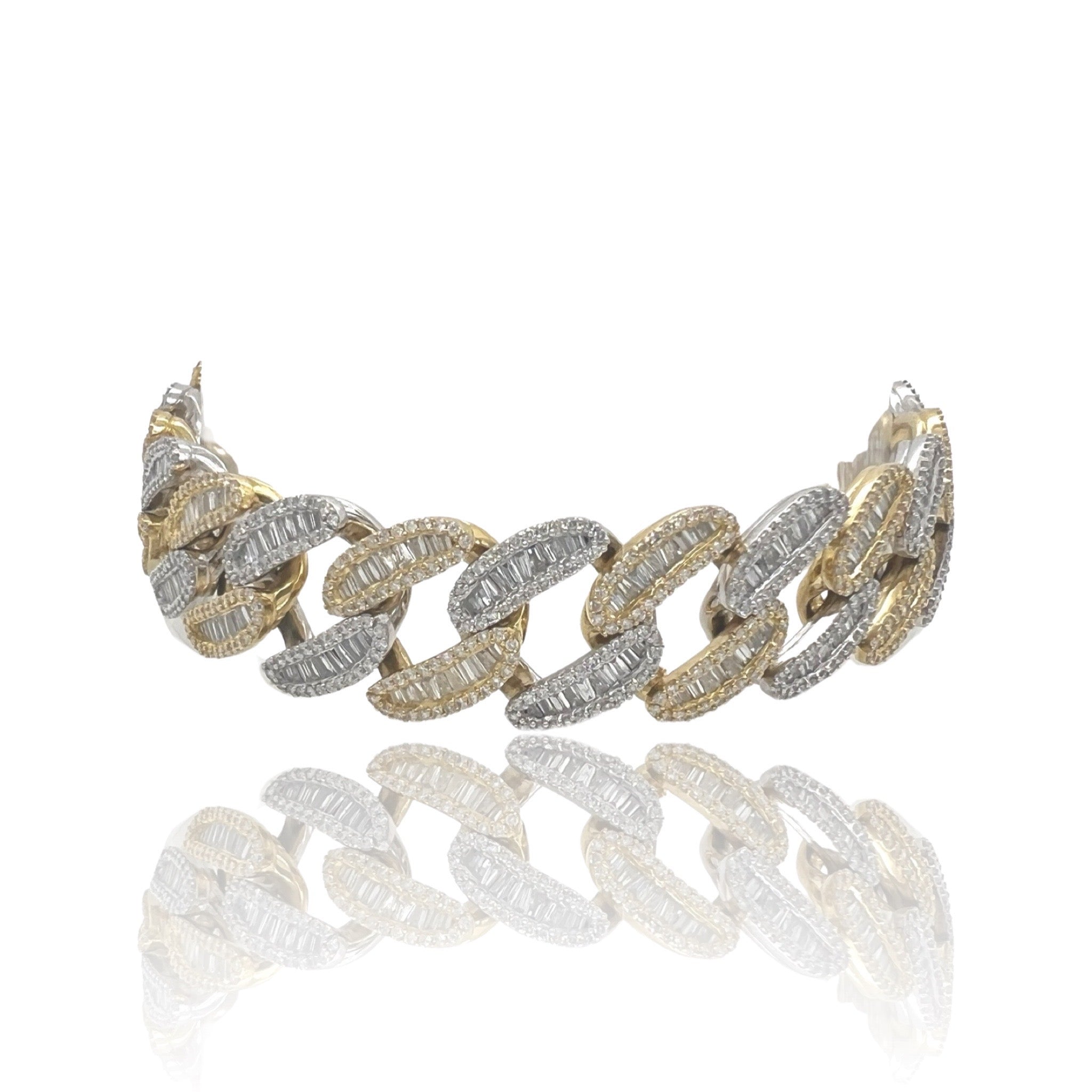 10K Two-Tone Gold 15.5MM Miami Cuban Baguette Diamond Bracelet 11.51 CT 8.5"