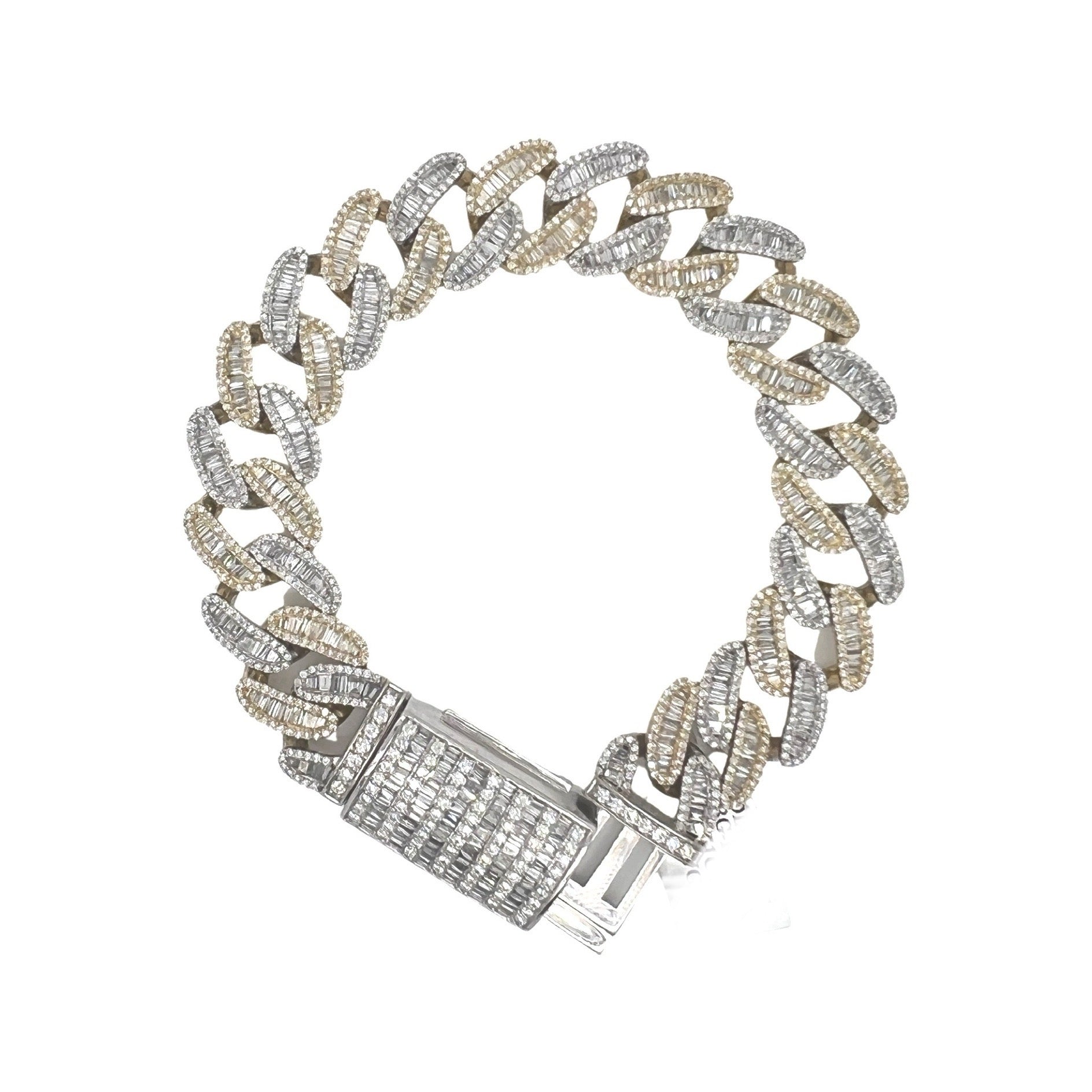 10K Two-Tone Gold 15.5MM Miami Cuban Baguette Diamond Bracelet 11.51 CT 8.5"