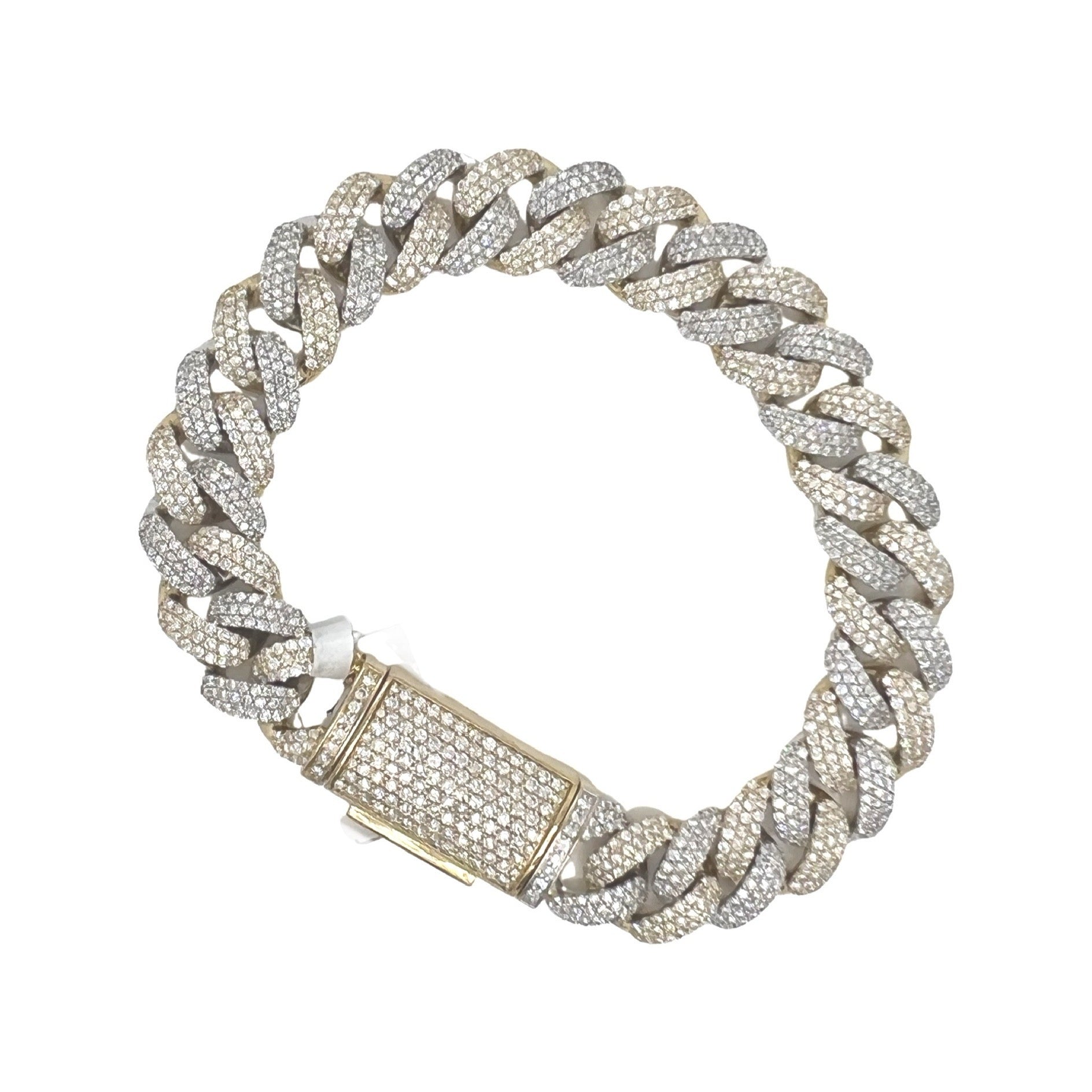 10K Two-Tone Gold 12.5MM Miami Cuban Honeycomb Diamond Bracelet 12.97 CT 8"