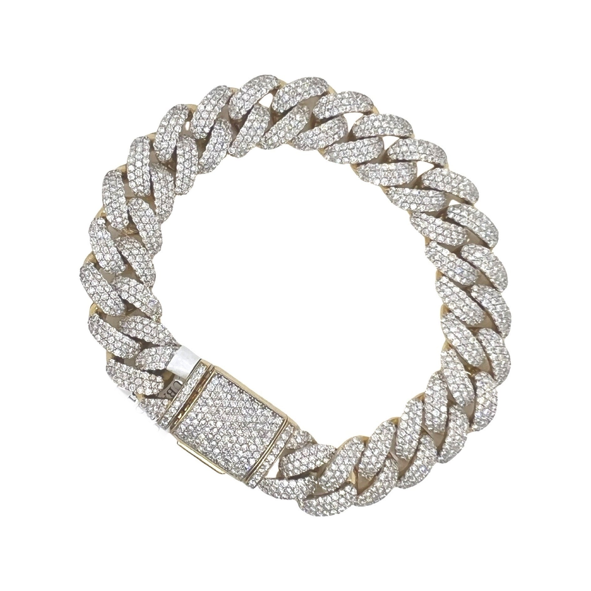 10K Yellow Gold 13.5MM Miami Cuban Honeycomb Diamond Bracelet 12.8 CT 8"