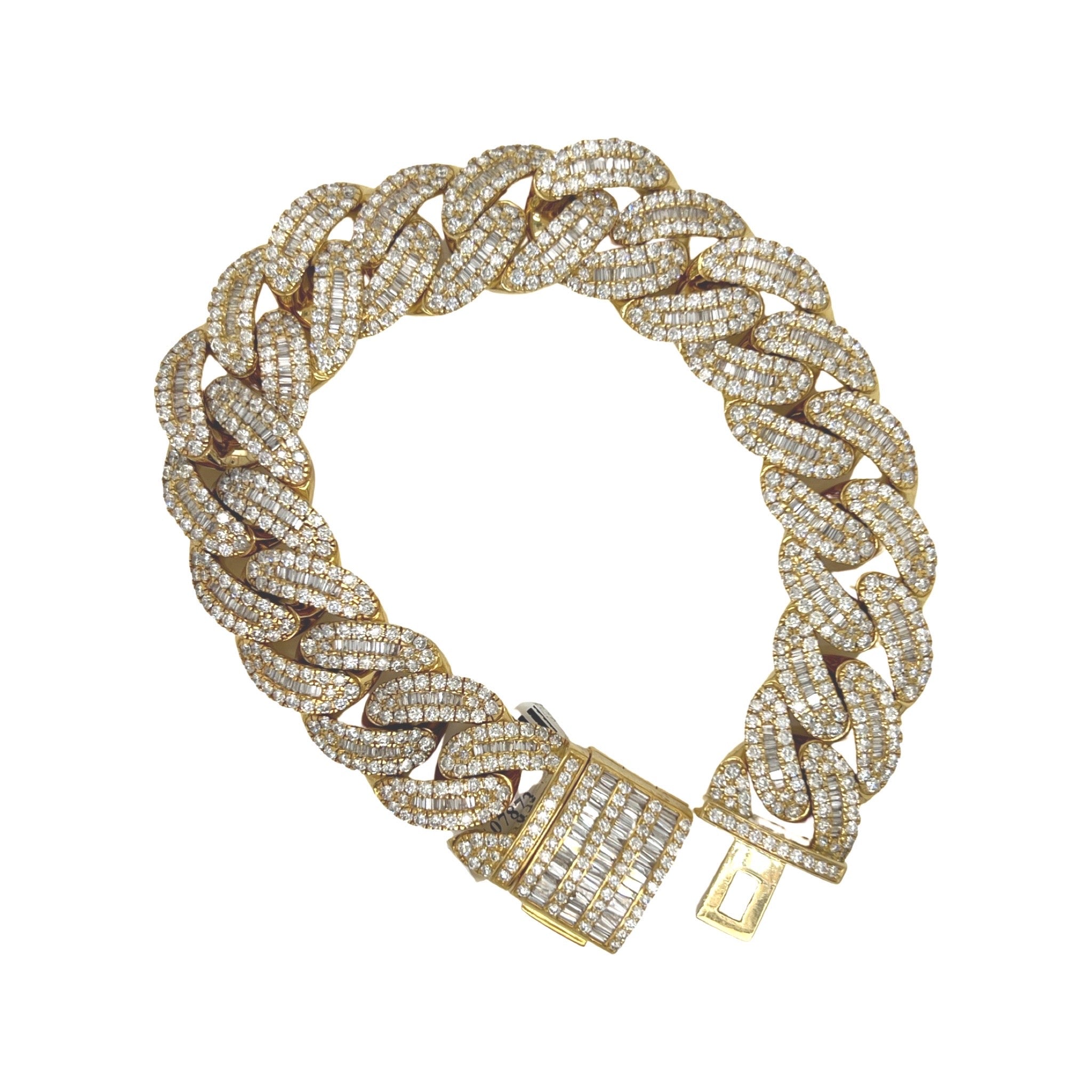 10K Yellow Gold 18MM Miami Cuban Baguette Diamond Bracelet 14.32 CT 8.5"