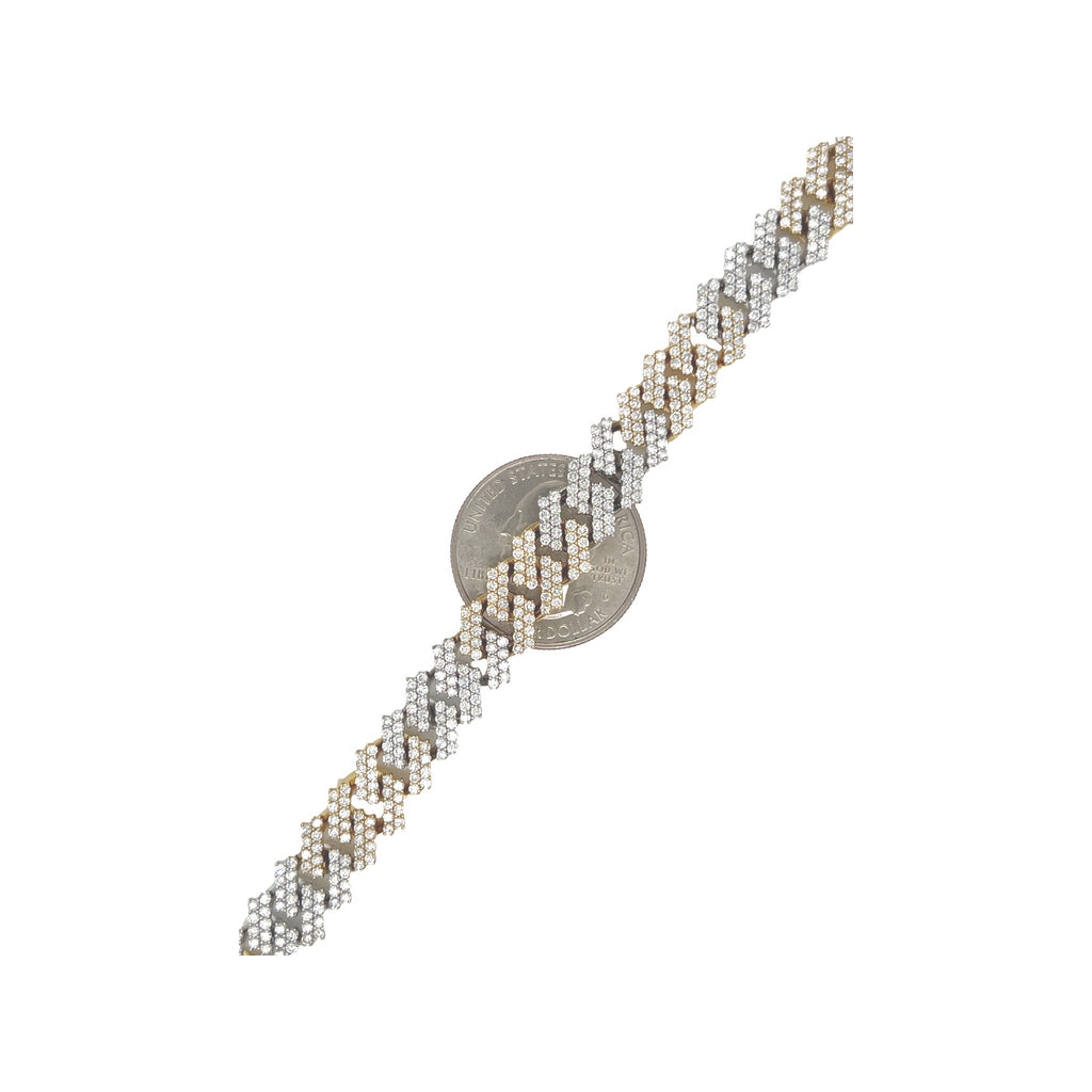 10K Two-Tone Gold 10MM Prong Set Miami Cuban Diamond Bracelet 6.44 CT 8"