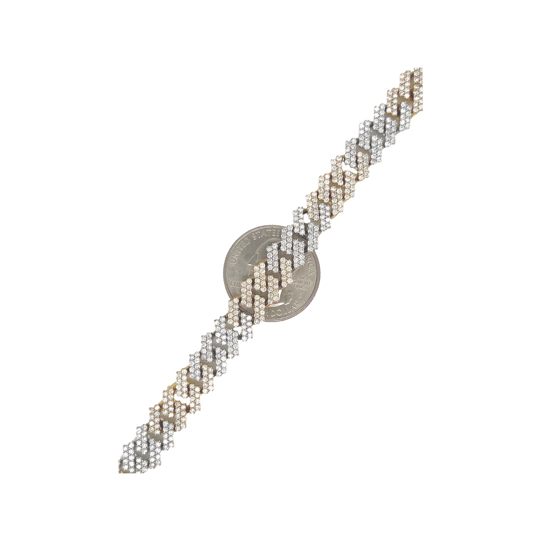 10K Two-Tone Gold 10MM Prong Set Miami Cuban Diamond Bracelet 6.44 CT 8"