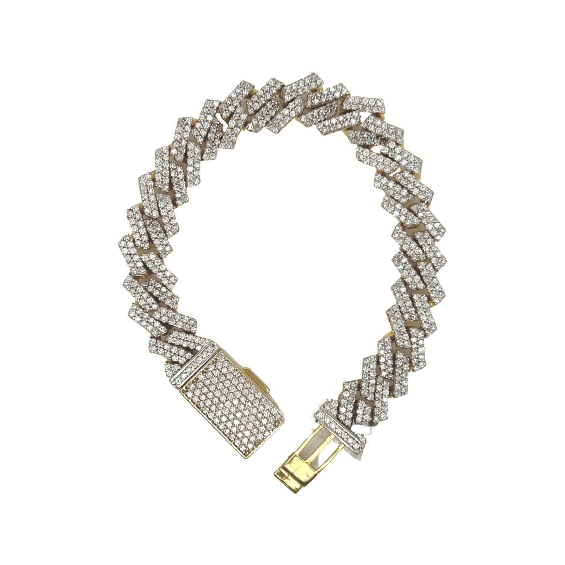 10K Yellow Gold 11.5MM Prong Set Miami Cuban Diamond Bracelet 7.09 CT 8"