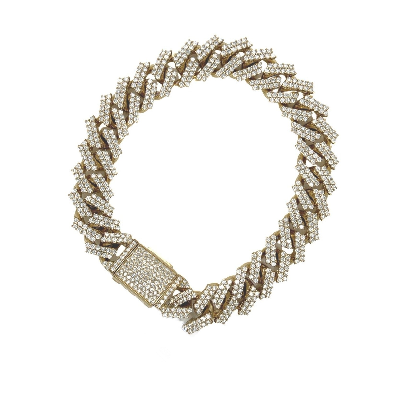 10K Yellow Gold 12MM Prong Set Miami Cuban Diamond Bracelet 9.16 CT 8.5"