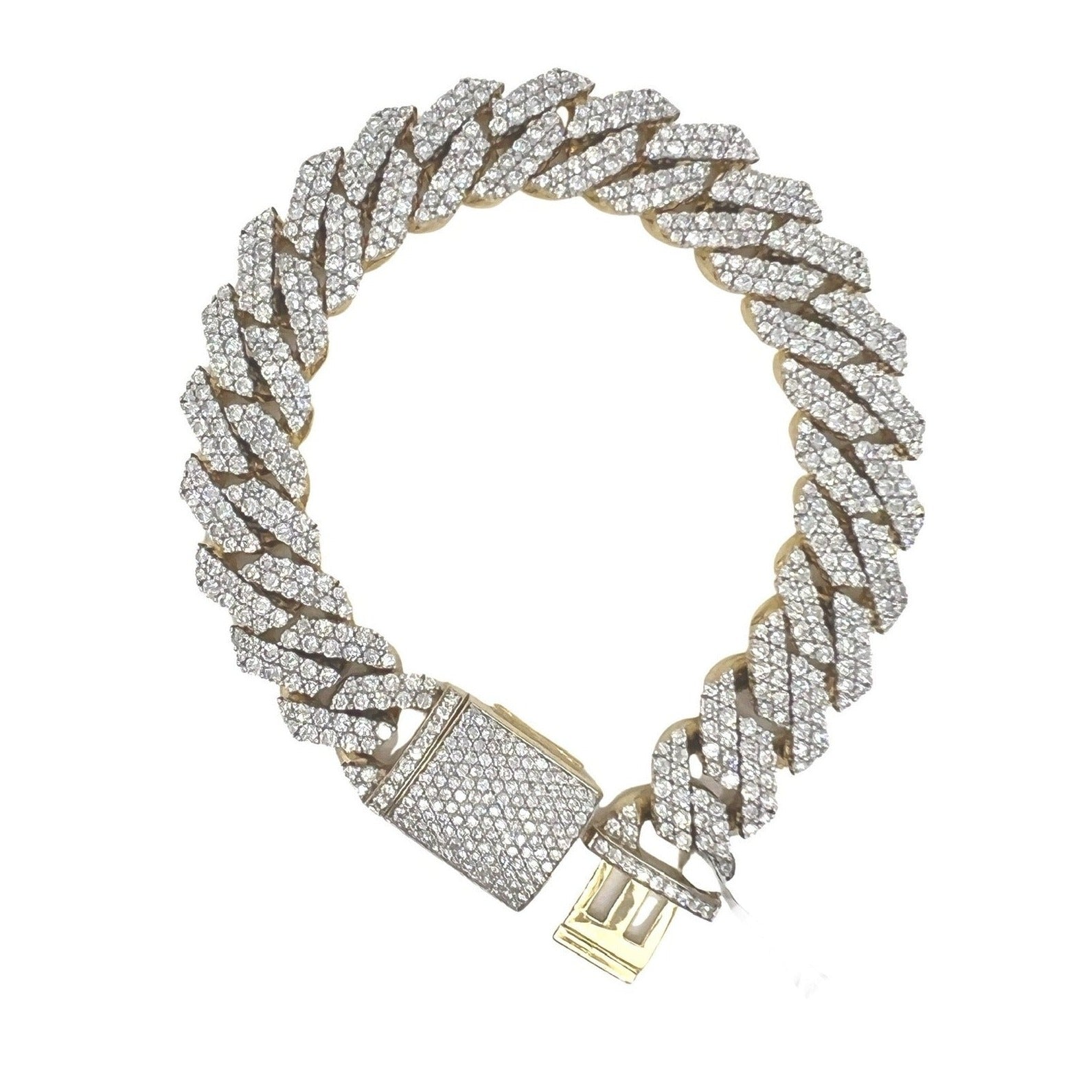 10K Yellow Gold 14MM Prong Set Miami Cuban Diamond Bracelet 15.48 CT 8.5"
