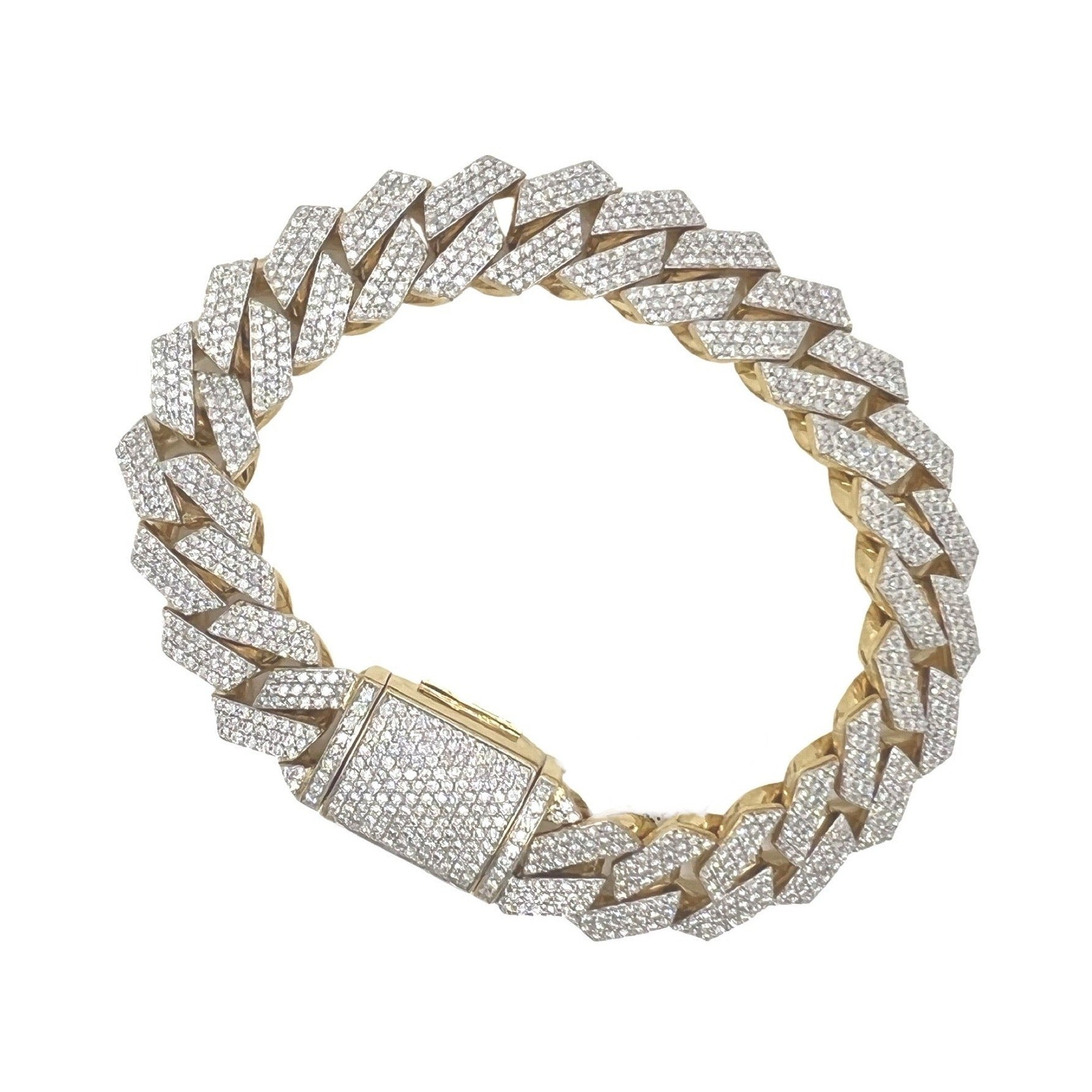10K Yellow Gold 15MM Prong Set Miami Cuban Diamond Bracelet 9.56 CT 8.5"