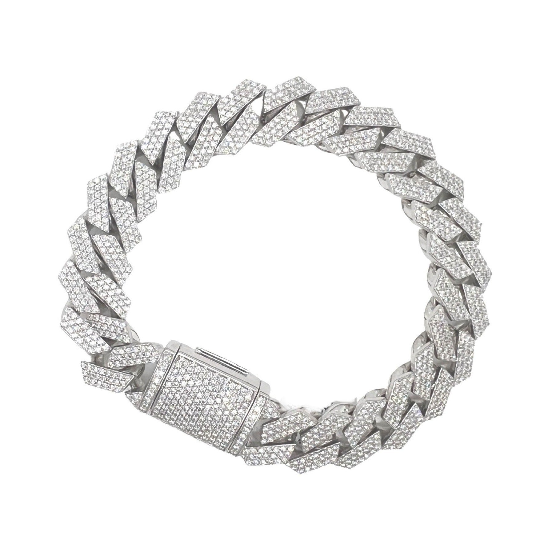 10K White Gold 15MM Prong Set VS Miami Cuban Diamond Bracelet 9.69 CT 8.5"