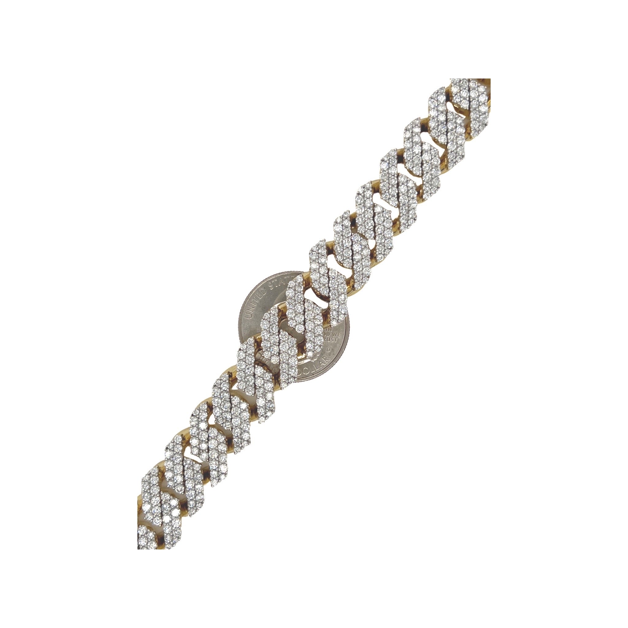 10K Yellow Gold 14MM Prong Set Miami Cuban Diamond Bracelet 15.48 CT 8.5"