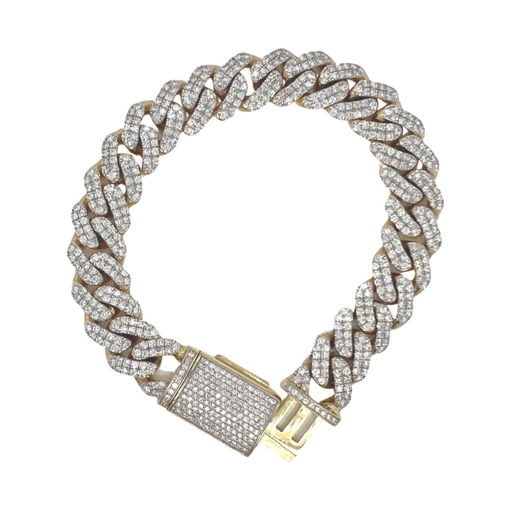 10K Yellow Gold 14MM Miami Cuban Pave Diamond Bracelet 12.07 CT 9"
