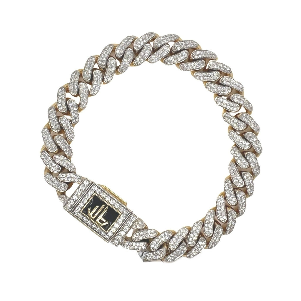 10K Yellow Gold 12MM Miami Cuban Pave Diamond Bracelet 7.97 CT 9"