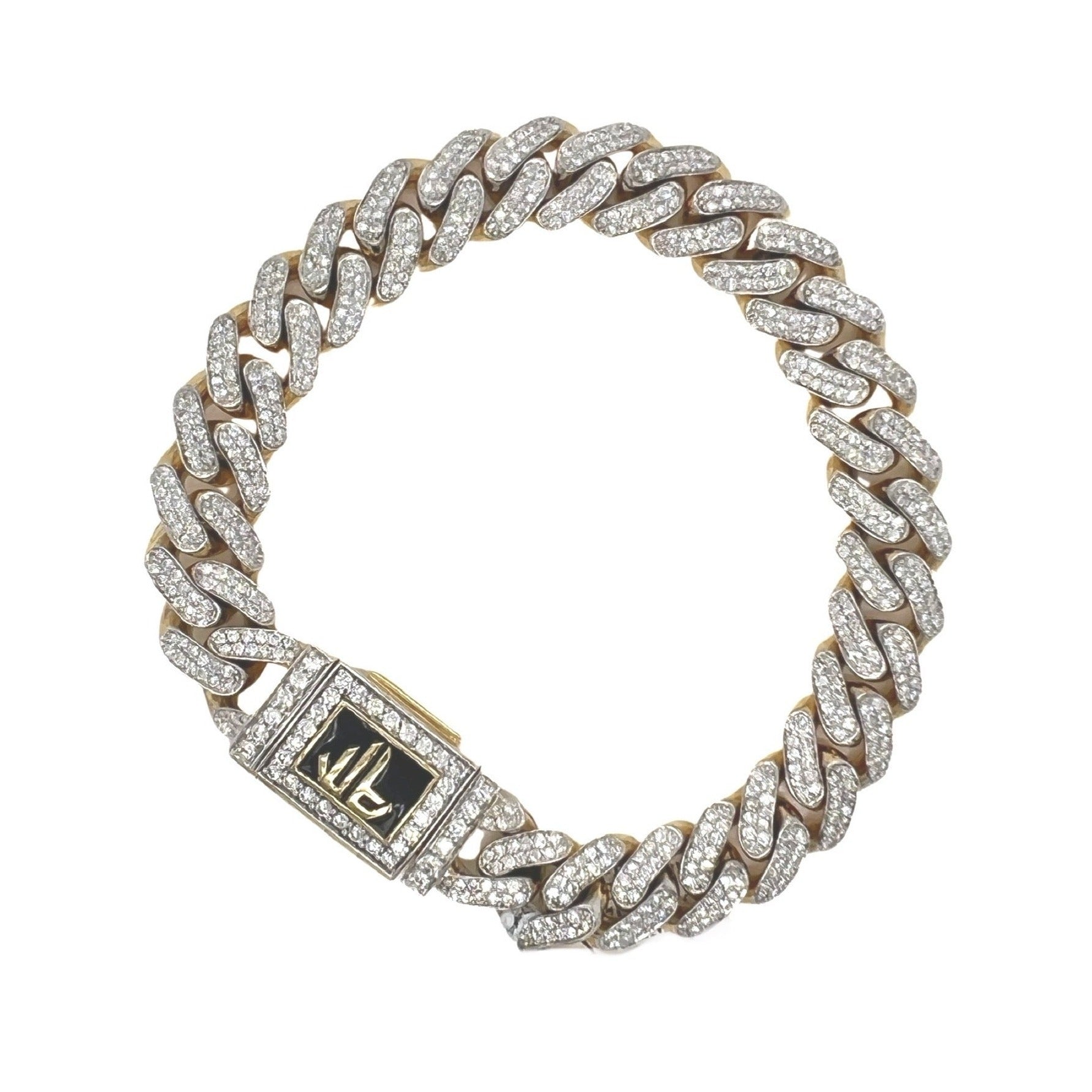 10K Yellow Gold 12MM Miami Cuban Pave Diamond Bracelet 7.97 CT 9"
