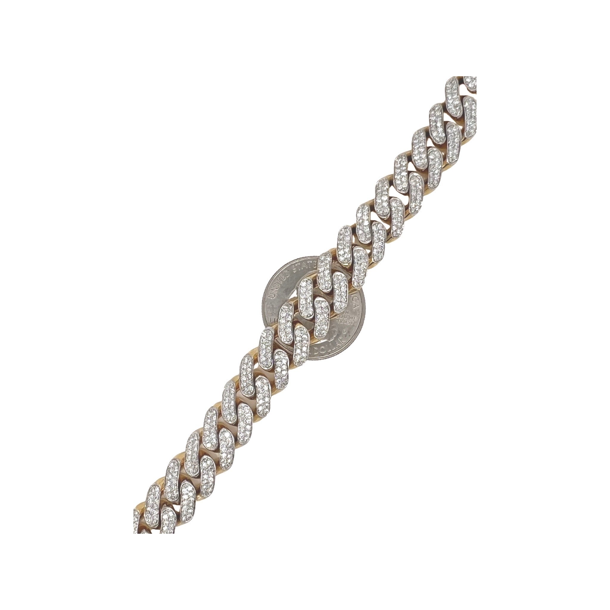 10K Yellow Gold 12MM Miami Cuban Pave Diamond Bracelet 7.97 CT 9"