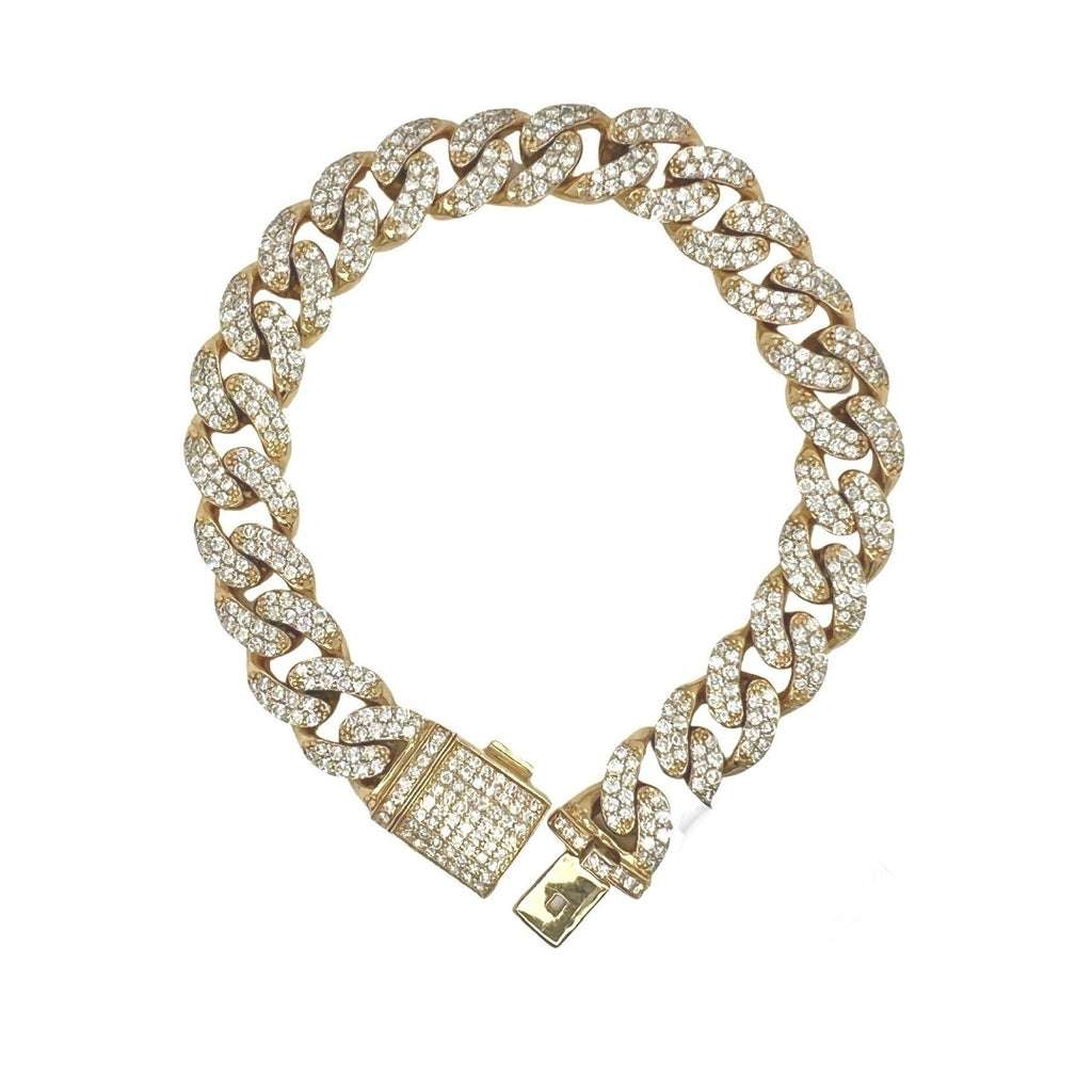 10K Yellow Gold 12MM Miami Cuban Pave Diamond Bracelet 8.26 CT 8.5"