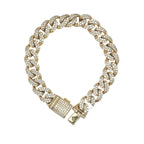 10K Yellow Gold 12MM Miami Cuban Pave Diamond Bracelet 8.26 CT 8.5"